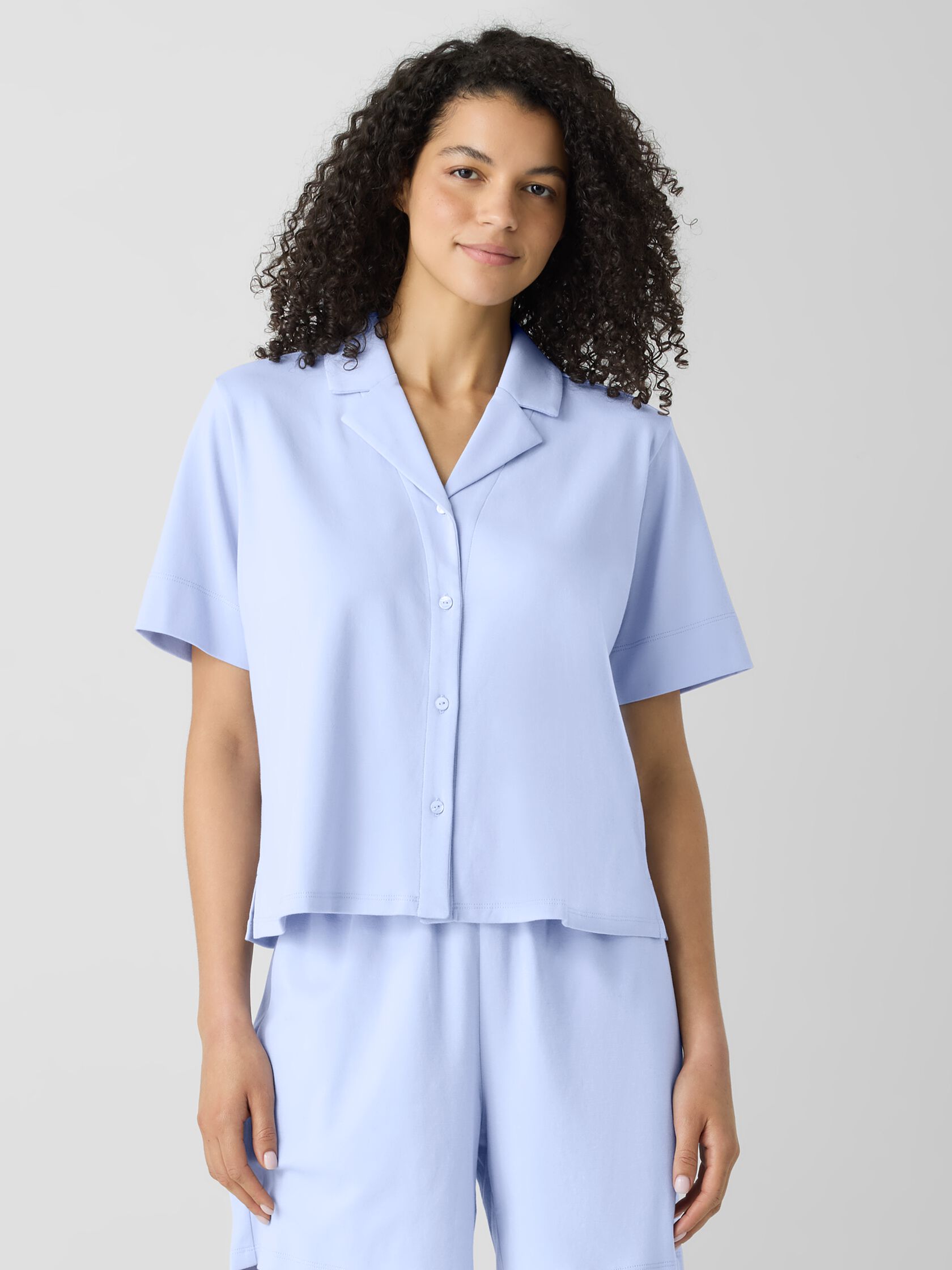 Organic Cotton Interlock Notch Collar Sleep Shirt