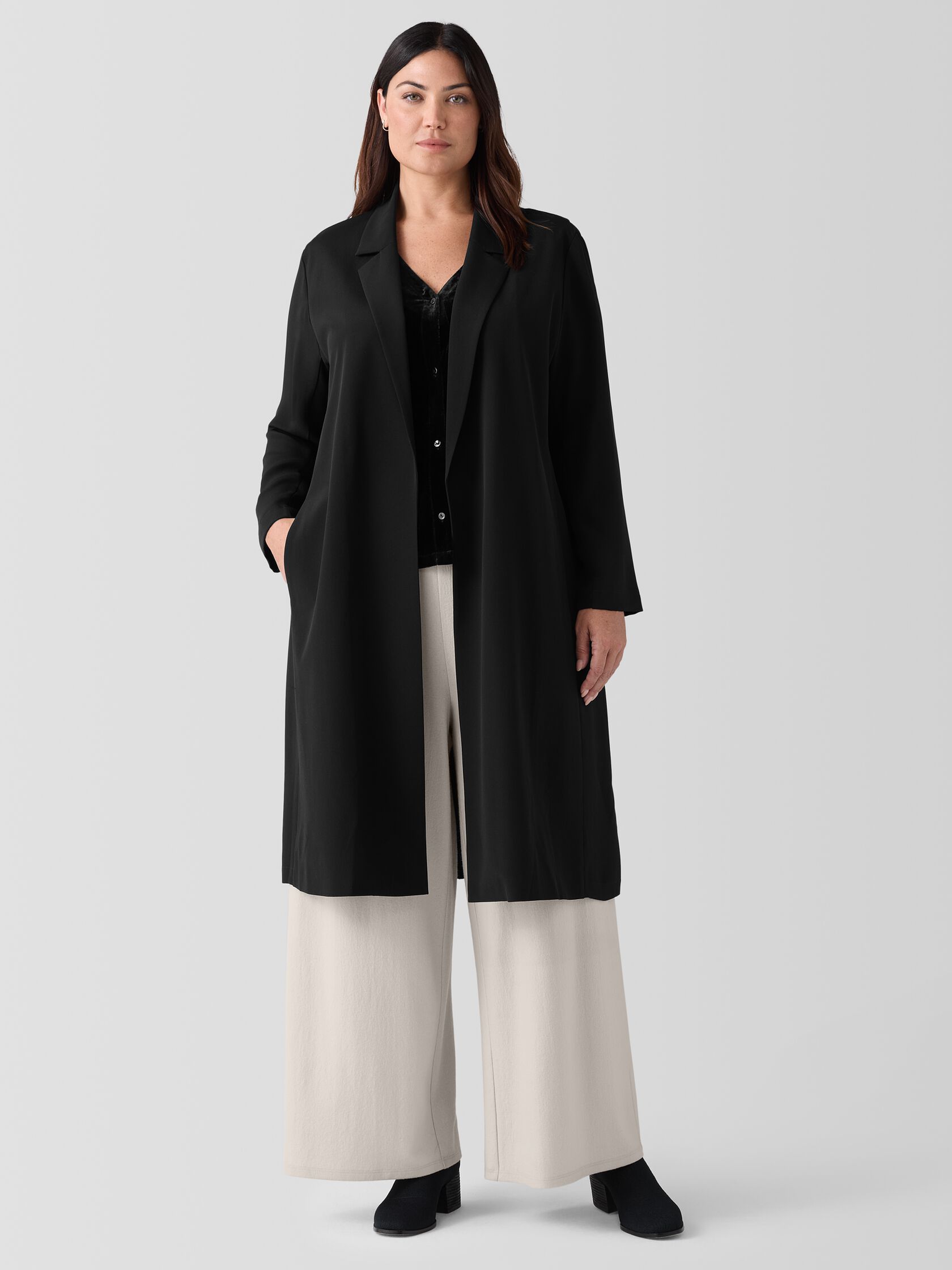 Silk Double Crepe Long Blazer