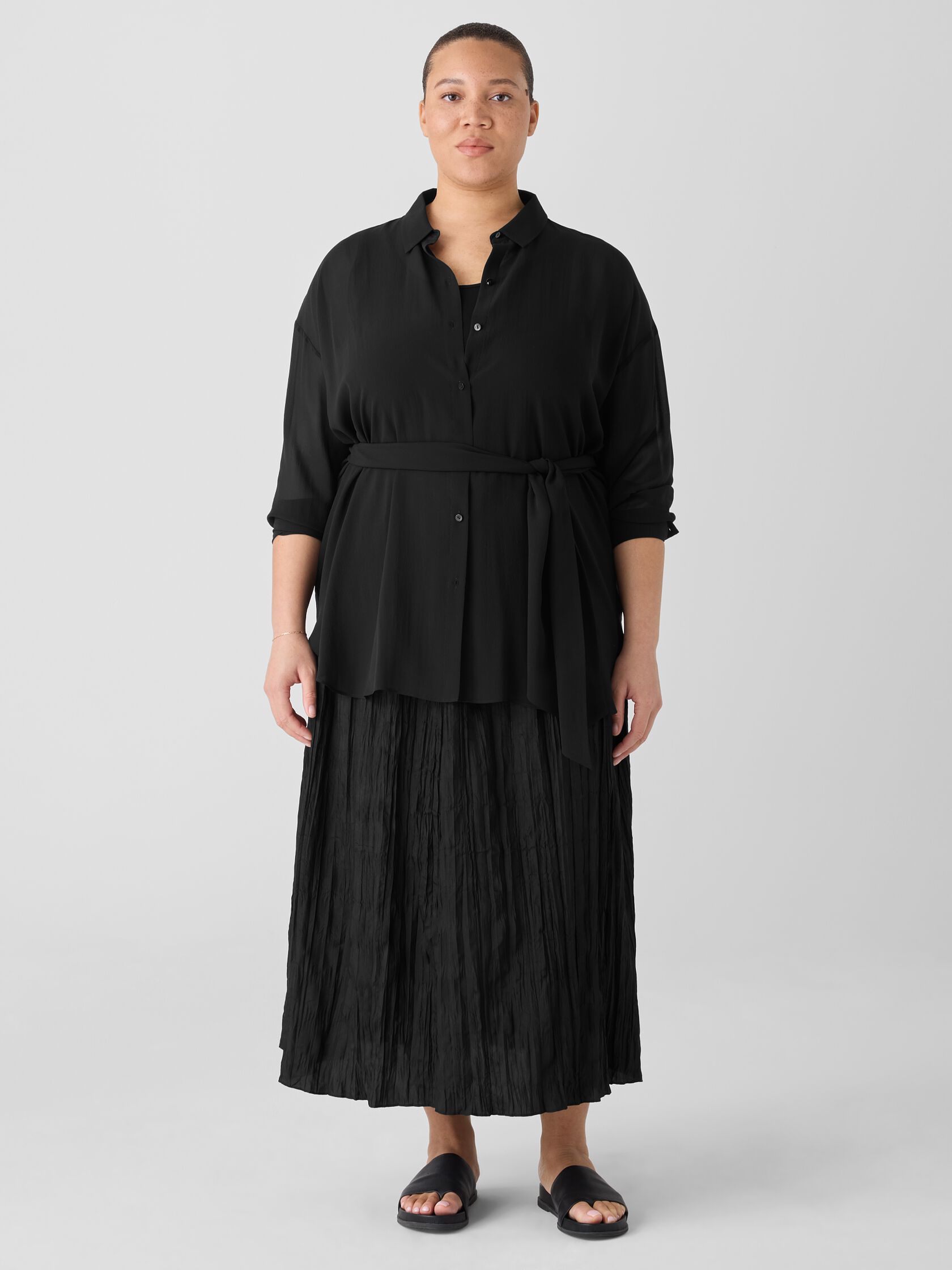 Sheer Silk Georgette Belted Shirt