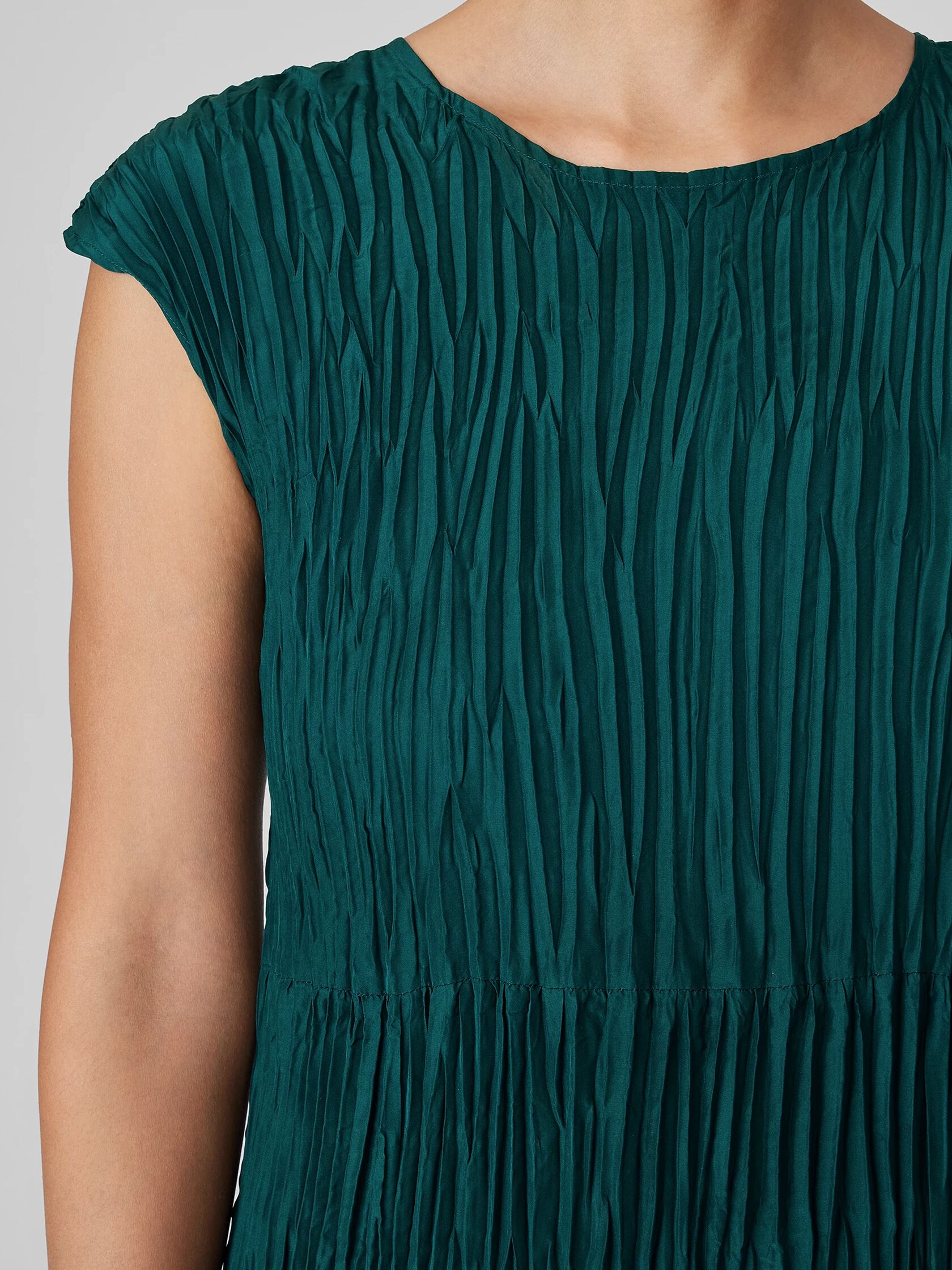 Crushed Silk Jewel Neck&nbsp;Tiered Dress