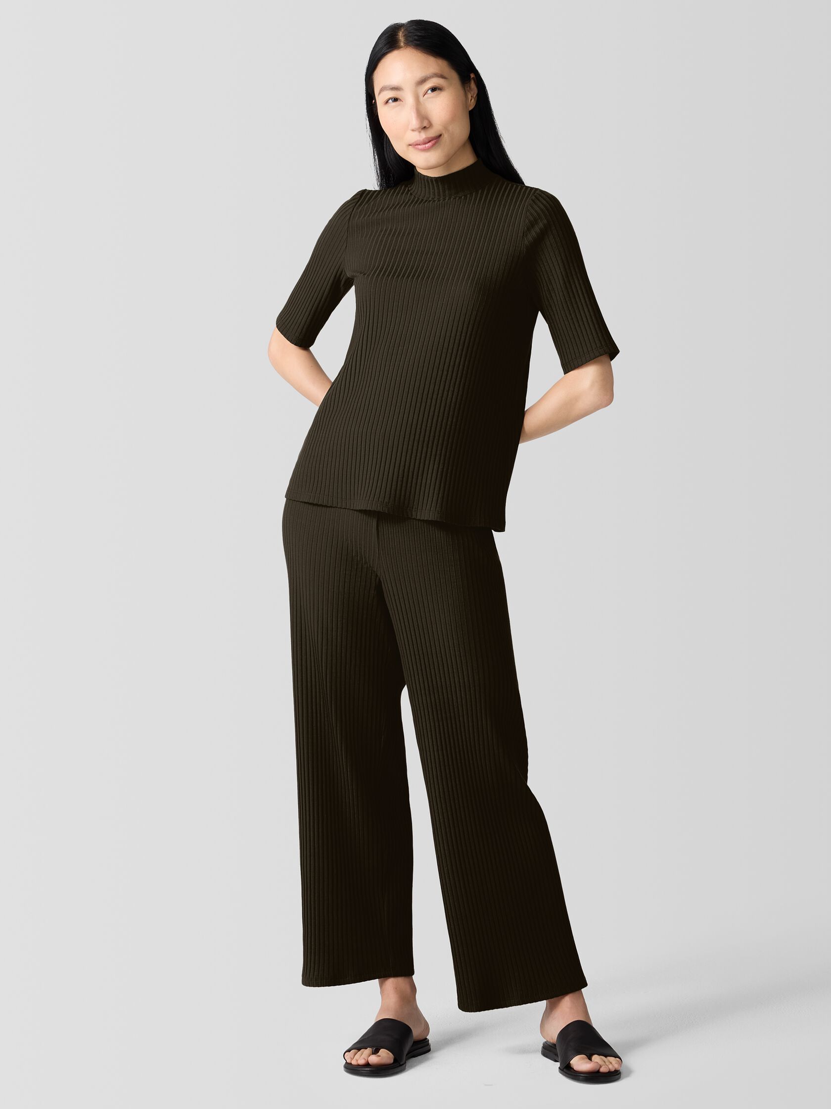 Textured Stretch Rib Mock Neck Top