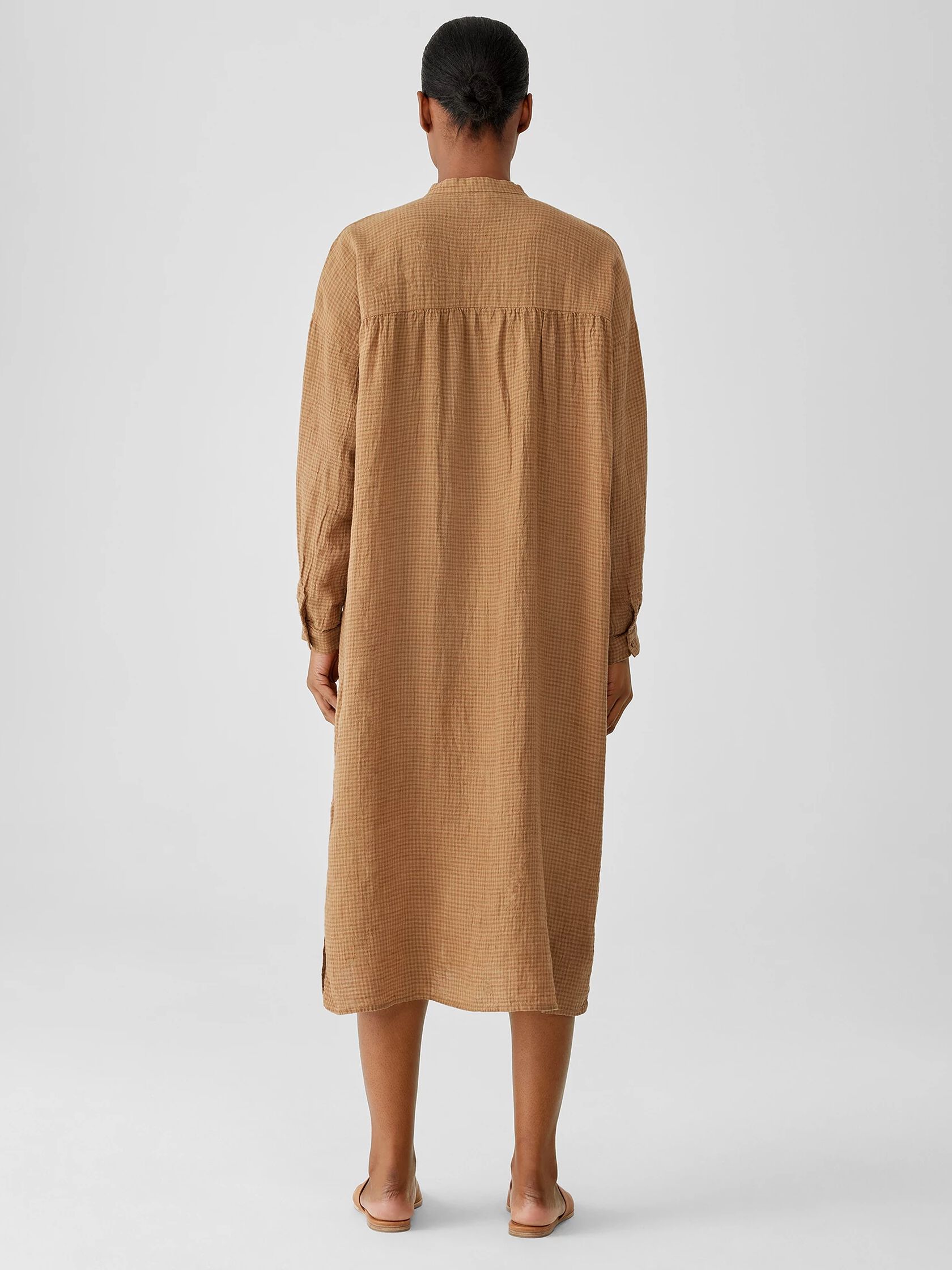 Puckered Organic Linen Long Shirtdress