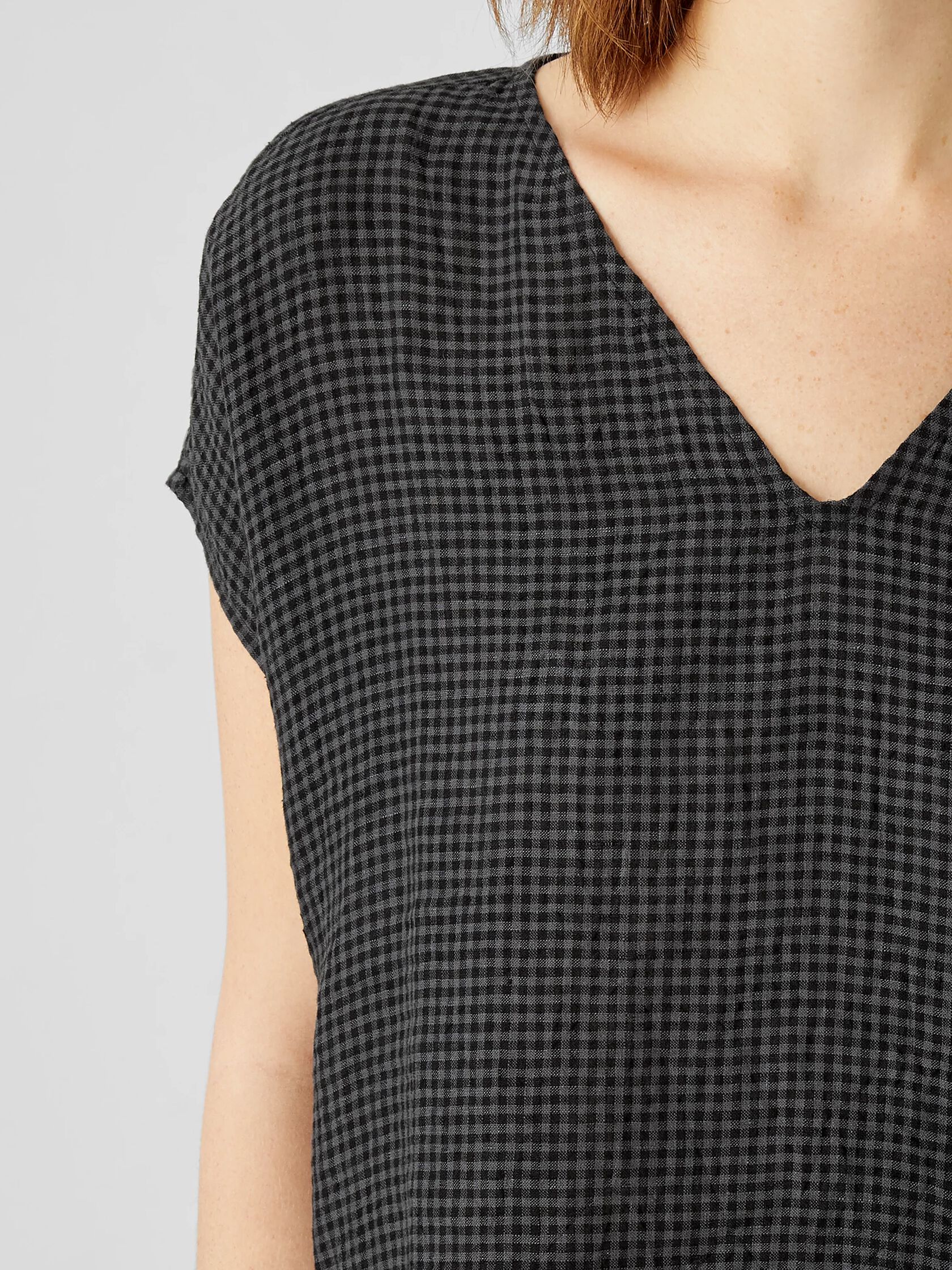 Puckered Organic Linen V-Neck Dress