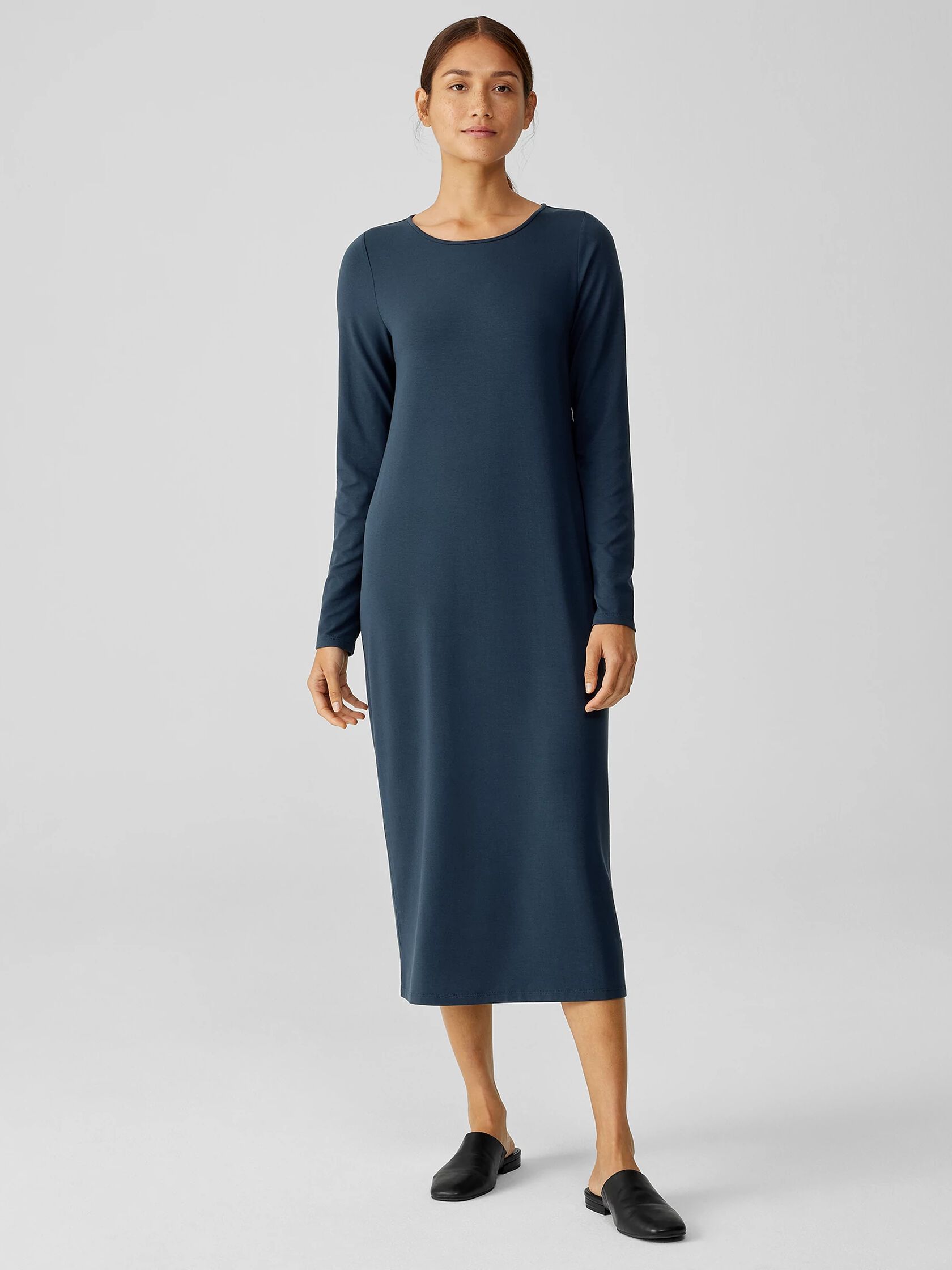 Stretch Jersey Knit Jewel Neck Dress