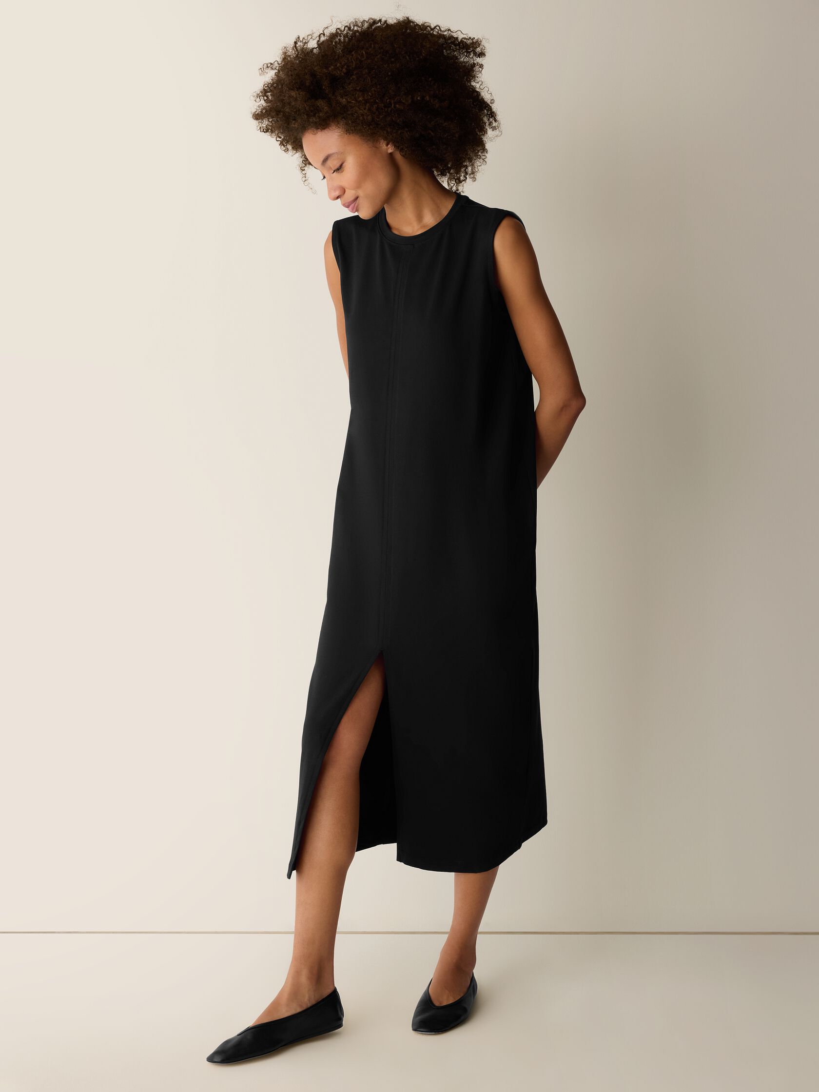 Pima Cotton Stretch Jersey Crew Neck Dress