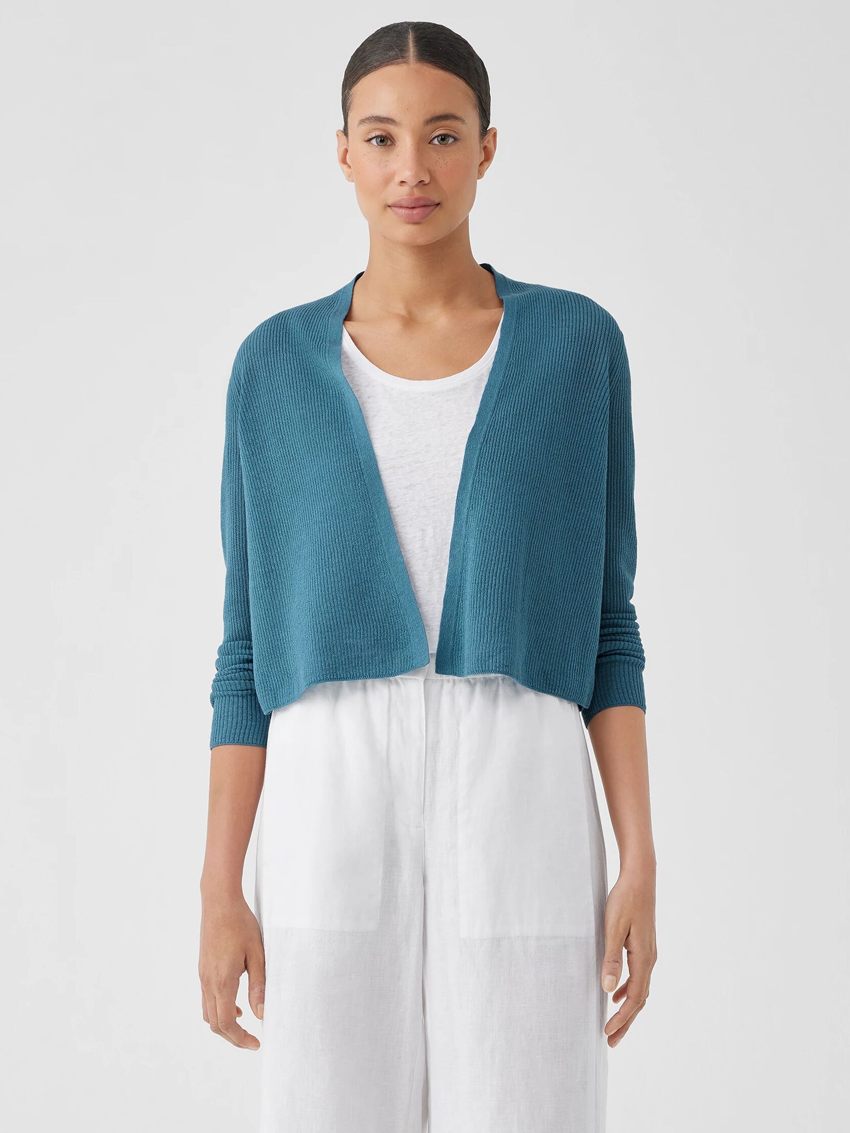 Organic Linen Cotton Airy Tuck Cropped Cardigan