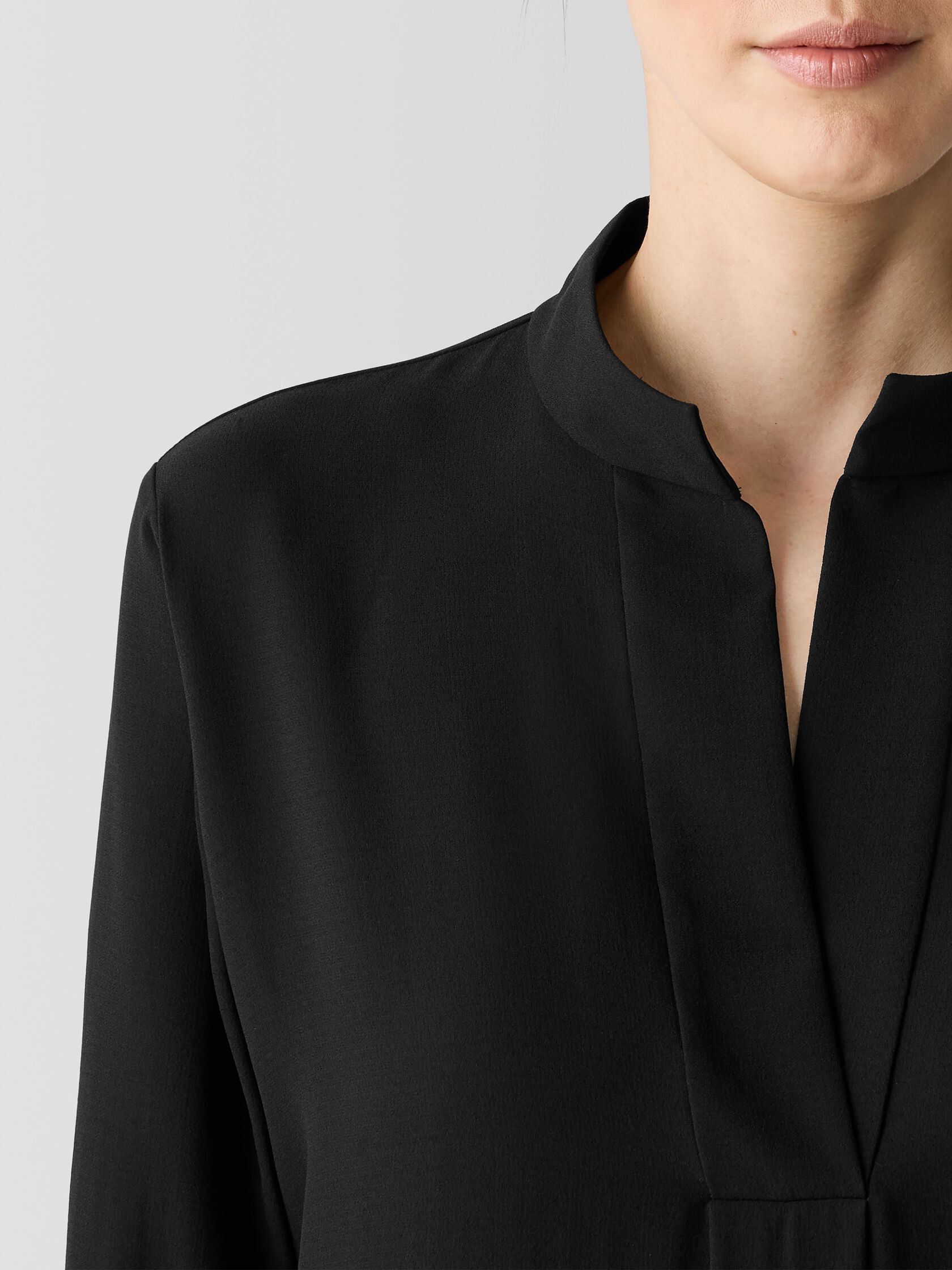 Silk Georgette Crepe Stand Collar Top