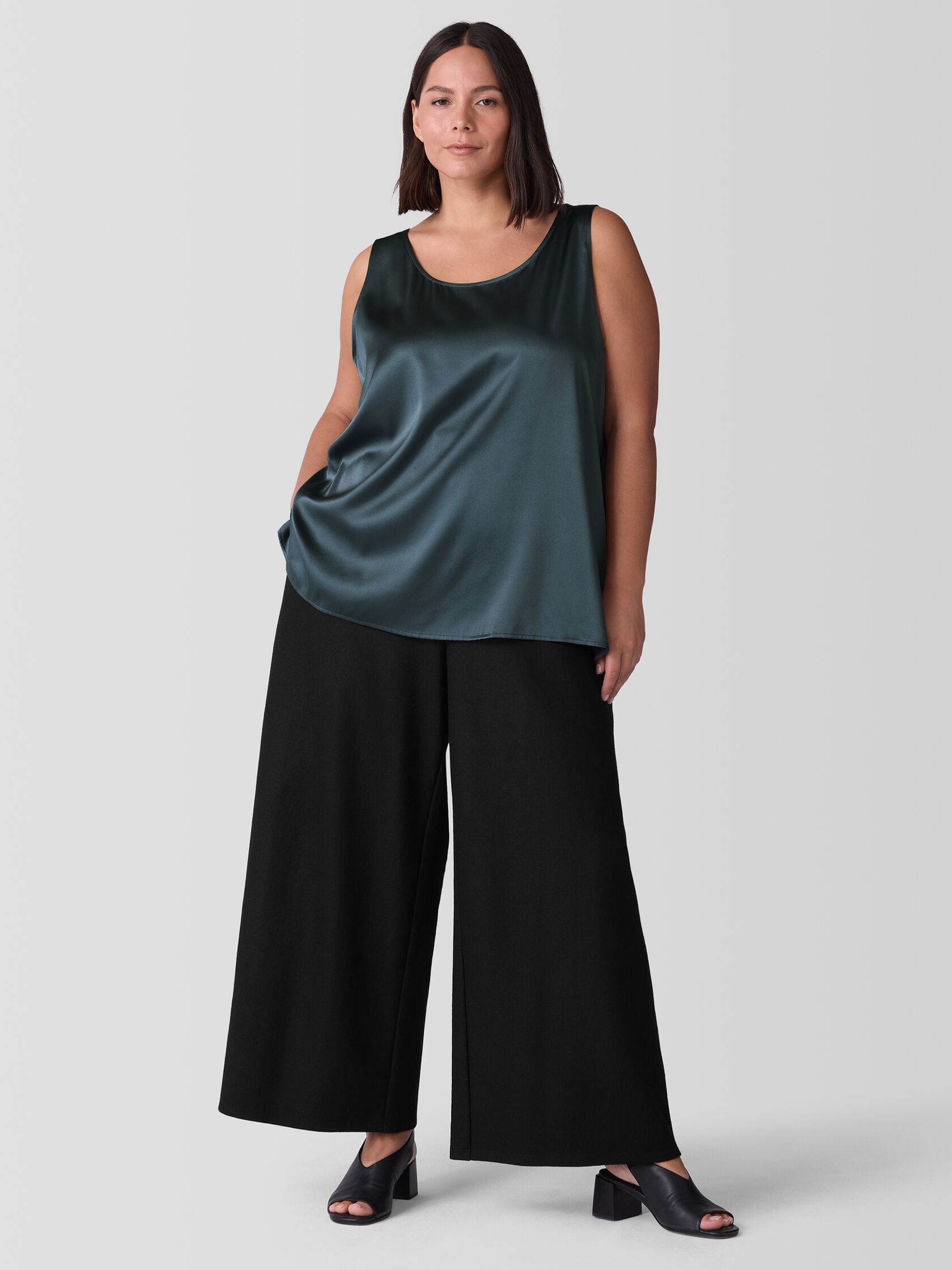 Stretch Silk Charmeuse Scoop Neck Tank