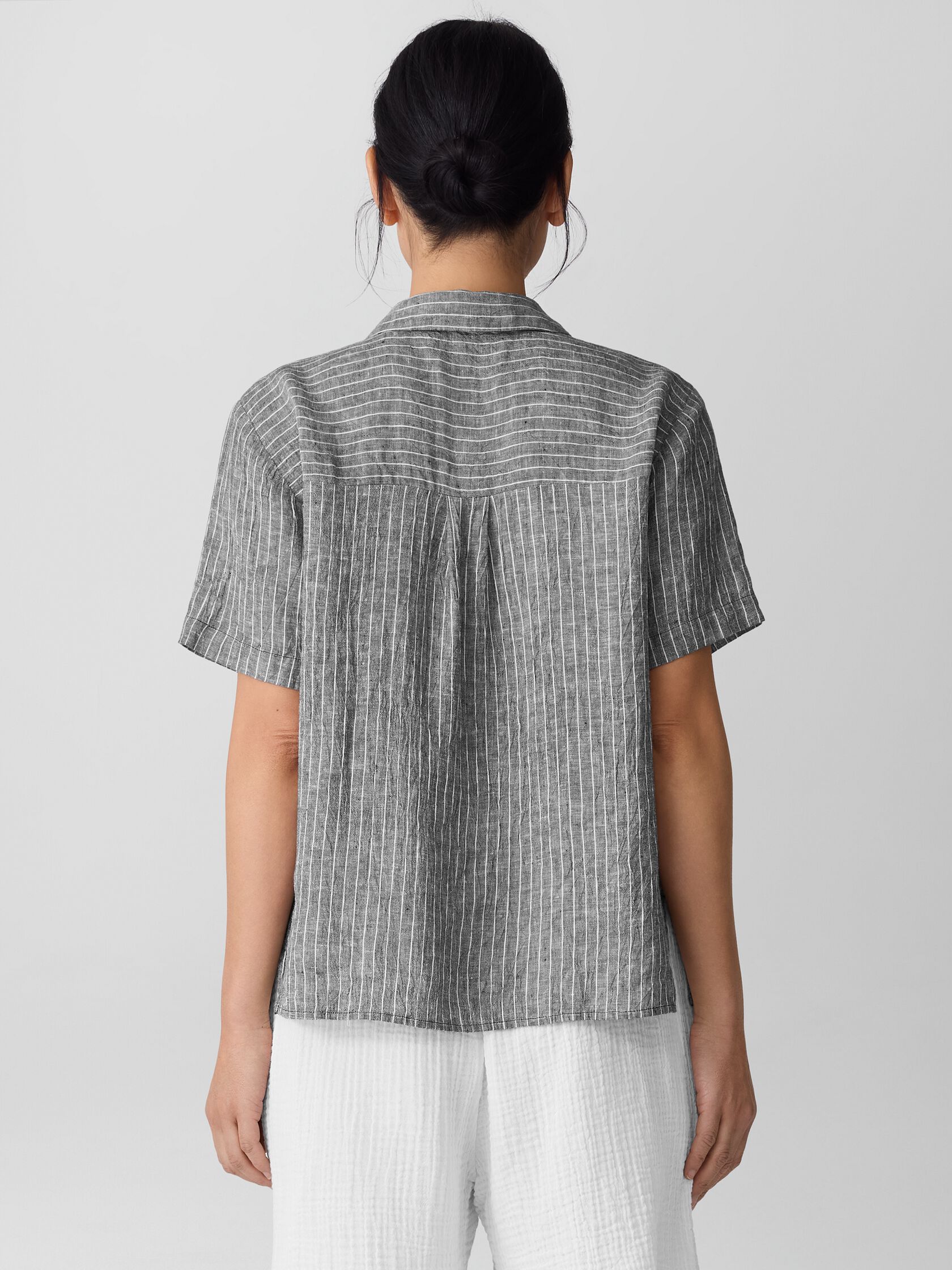 Puckered Organic Linen Short-Sleeve Shirt