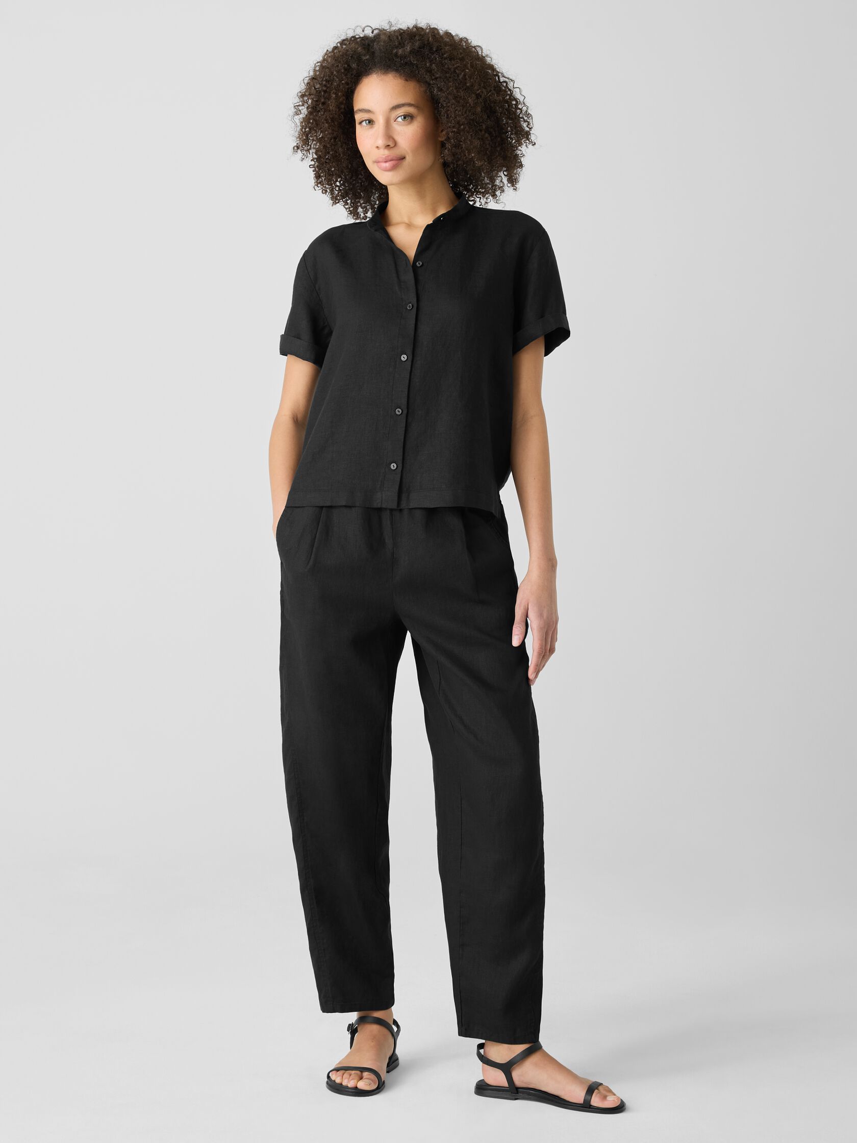 Organic Handkerchief Linen&nbsp;Band Collar Shirt