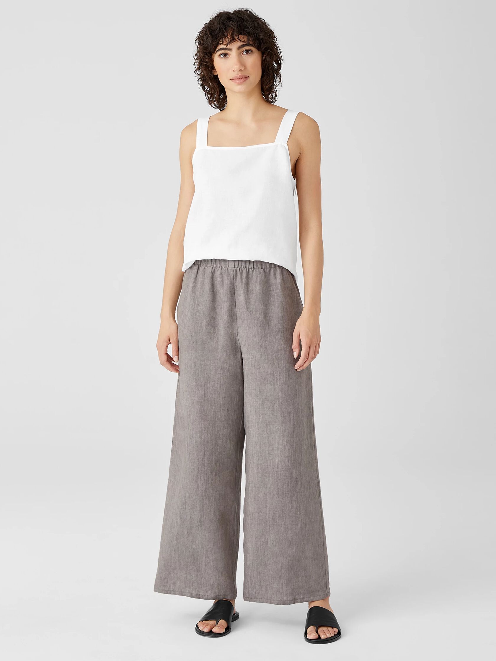 Washed Organic Linen Delave Wide-Leg Pant