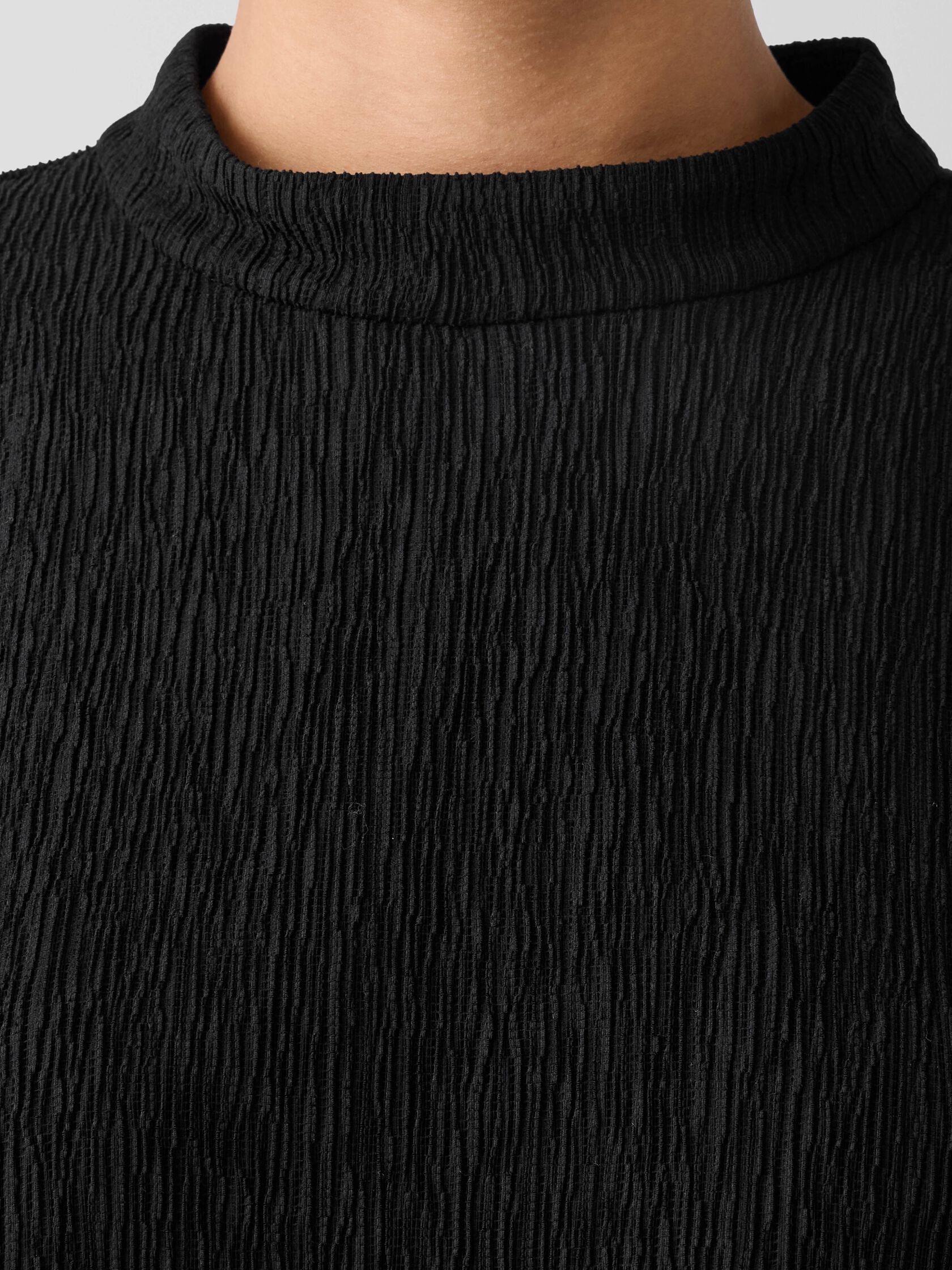 Woven Pliss&eacute; Mock Neck Top