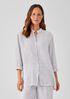 Striped Organic Linen Crinkle&nbsp;Mandarin Collar Shirt