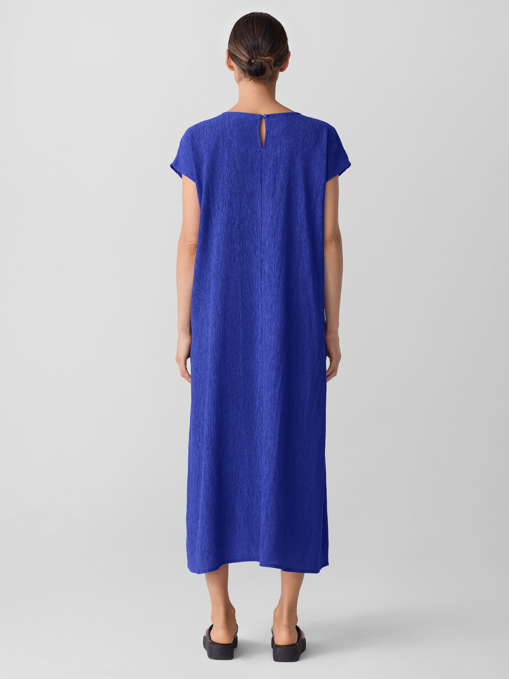 Woven Pliss&eacute; Round Neck Dress