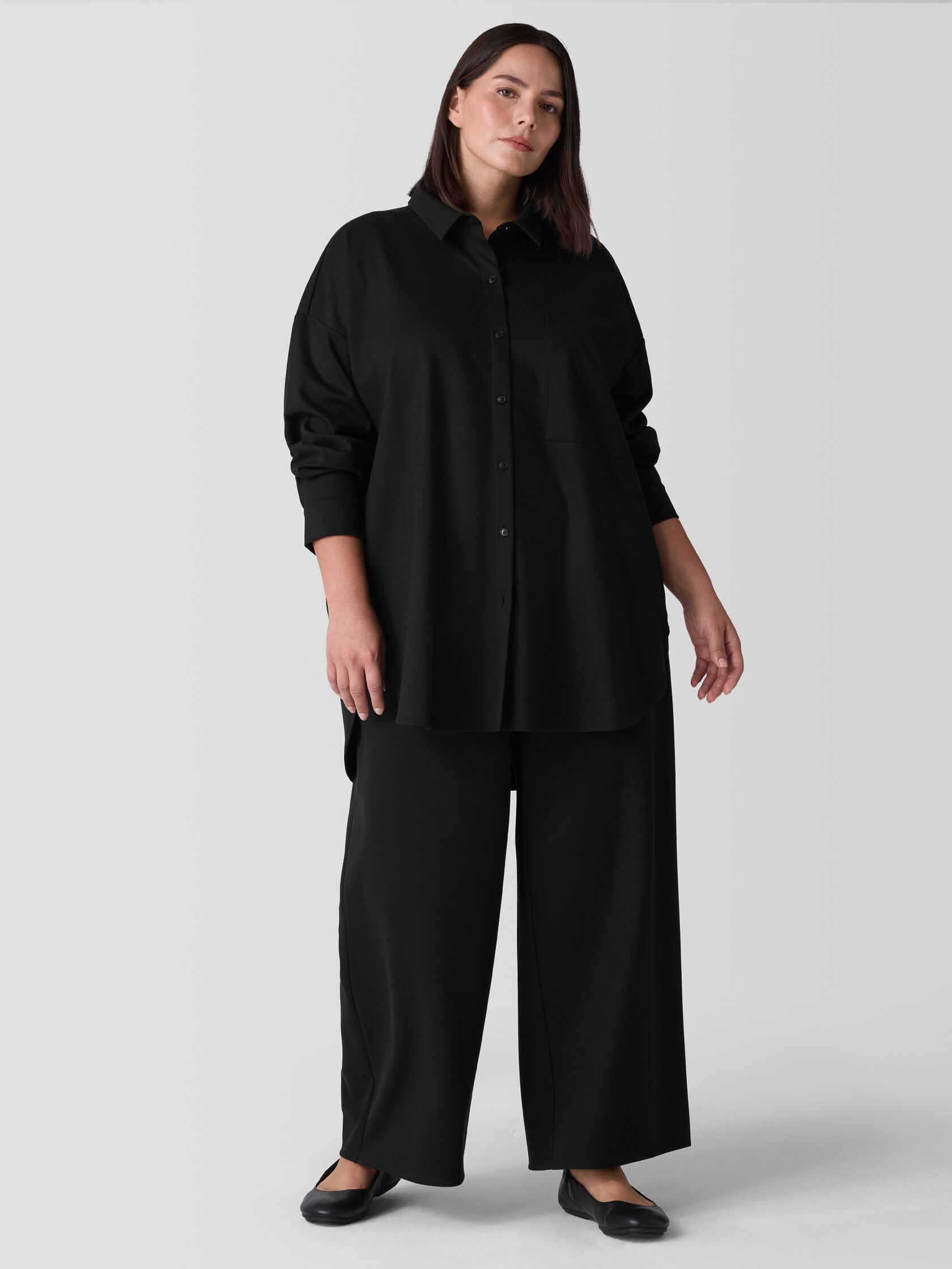 Lightweight Ponte Classic Collar Long Shirt