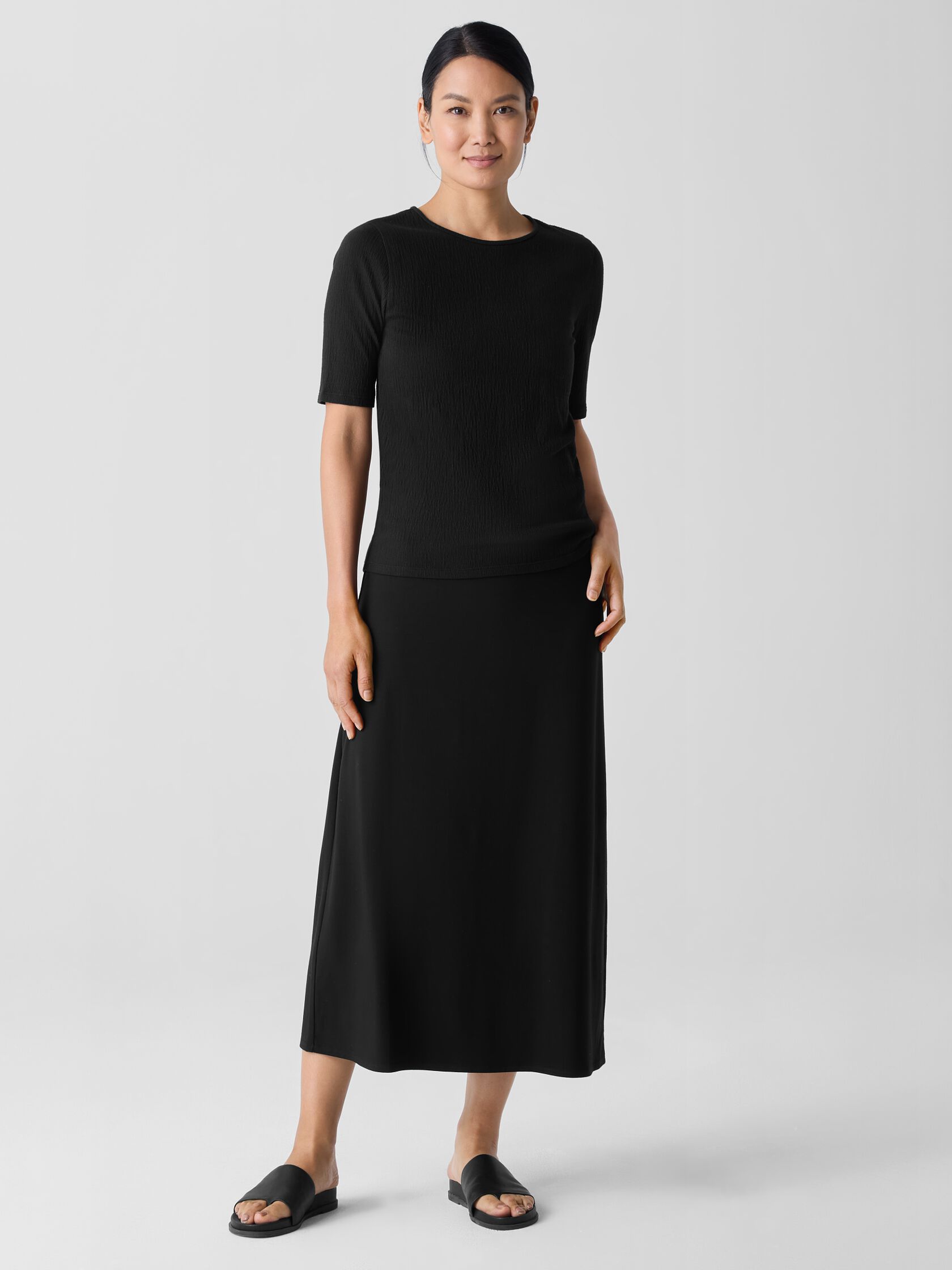 Crinkled Jersey Crew Neck Top