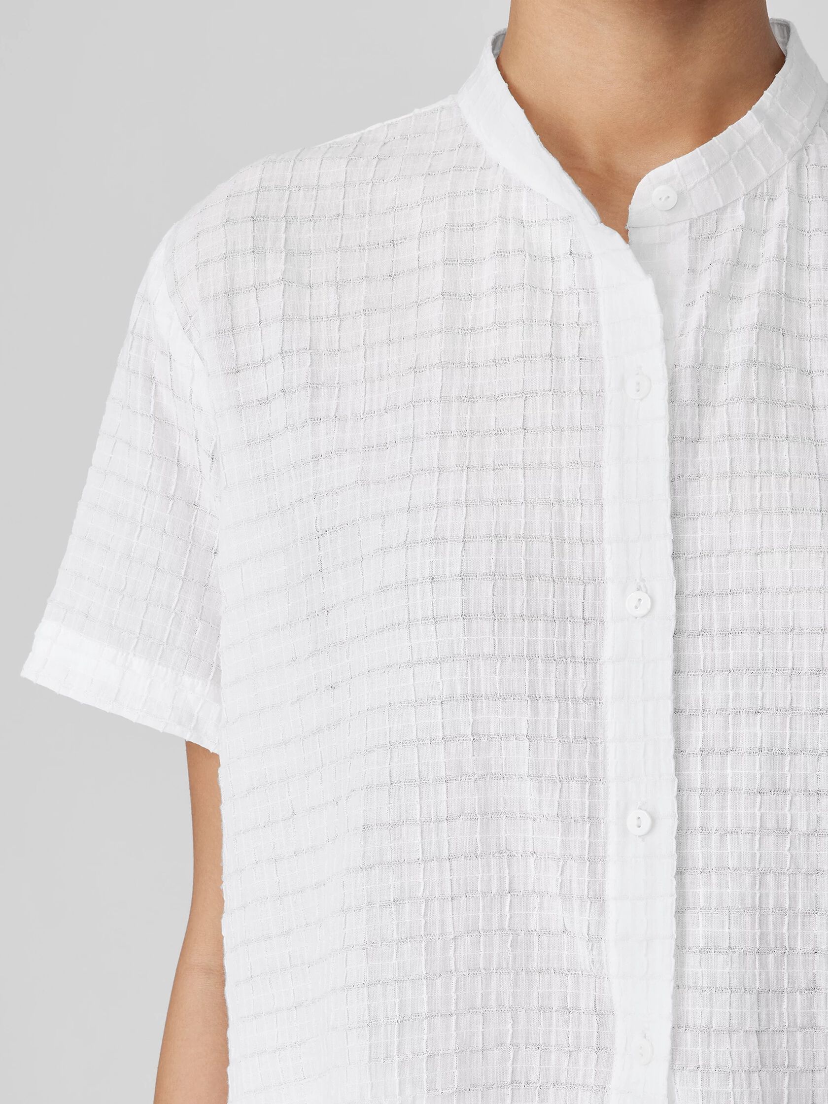 Organic Cotton Voile Box Band Collar Shirt