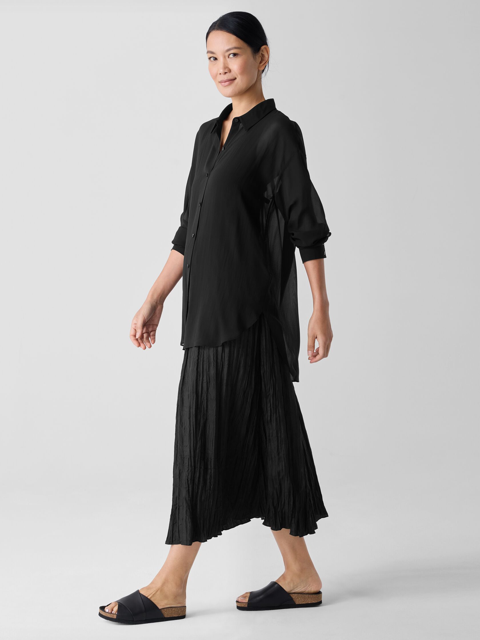 Sheer Silk Georgette Belted Shirt