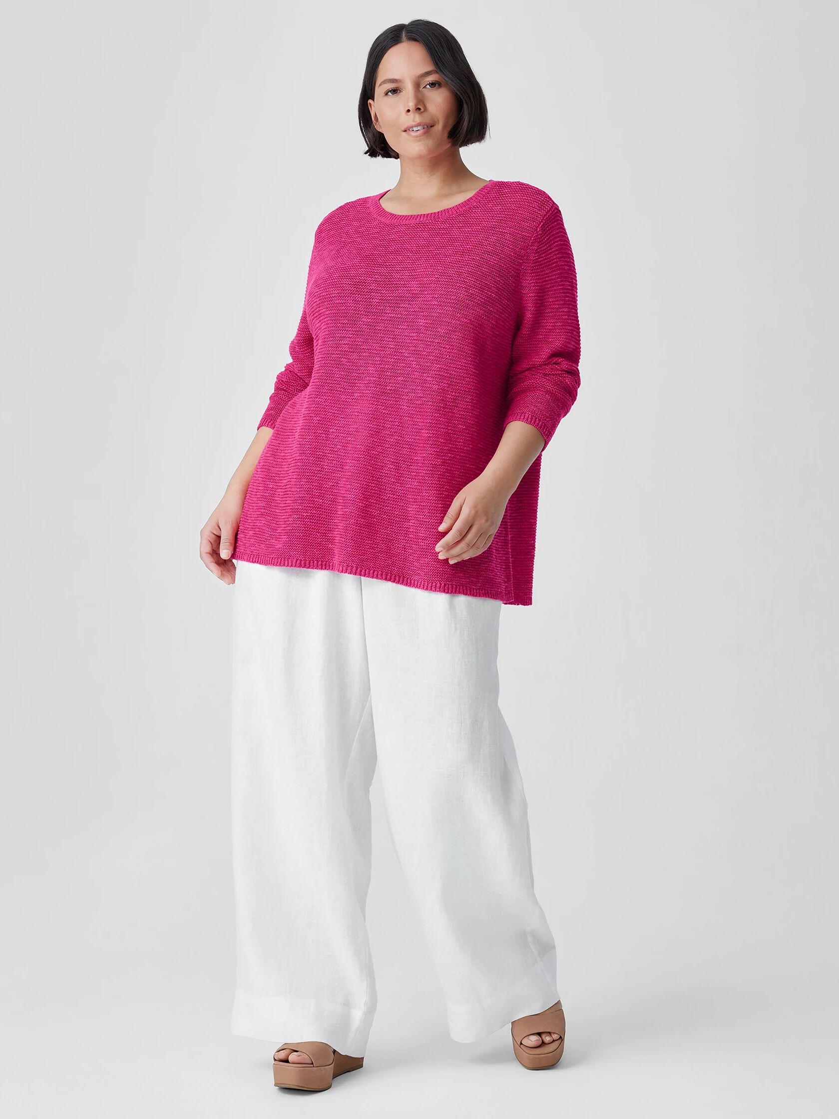 Organic Linen Cotton Slub Crew Neck Top