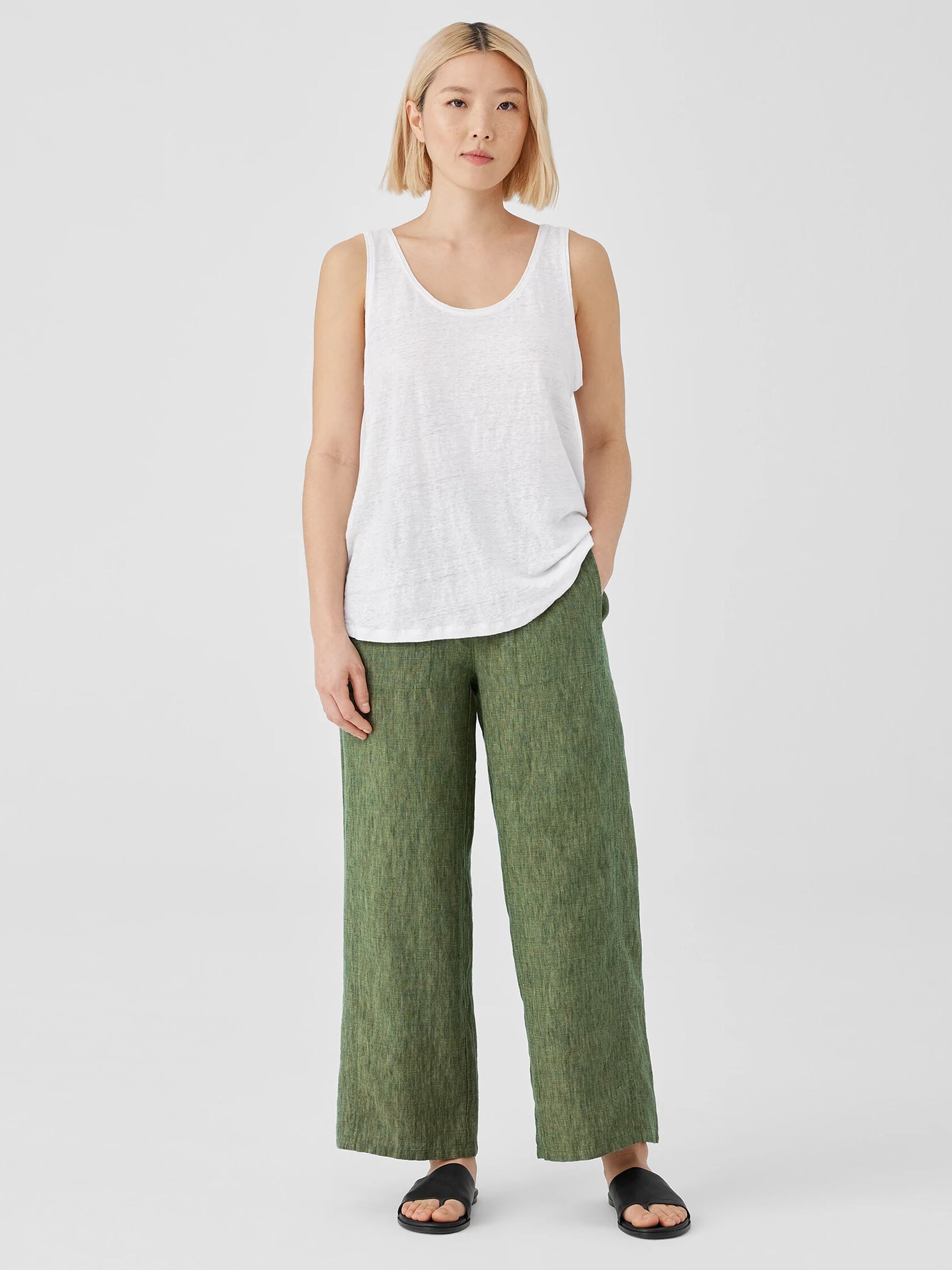 Washed Organic Linen D&eacute;lav&eacute; Wide Trouser Pant