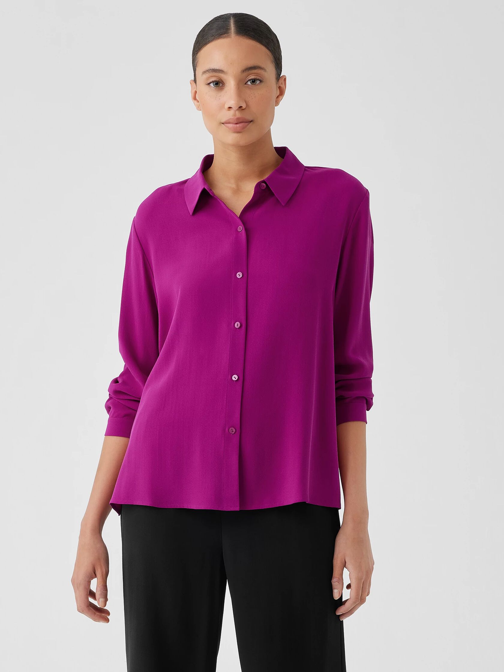 Silk Georgette Crepe Classic Collar Shirt
