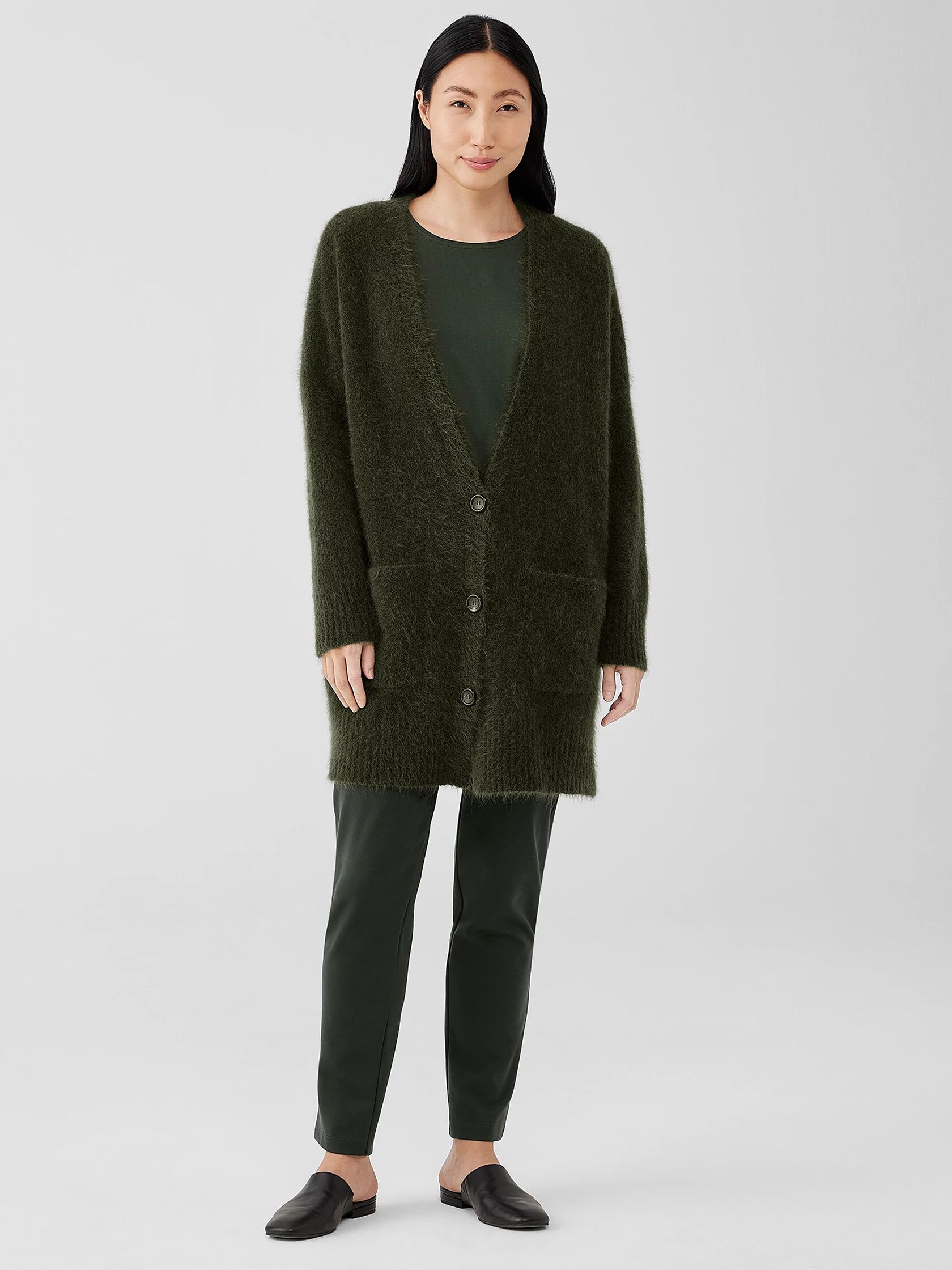 Mohair Plush Melange V-Neck Cardigan