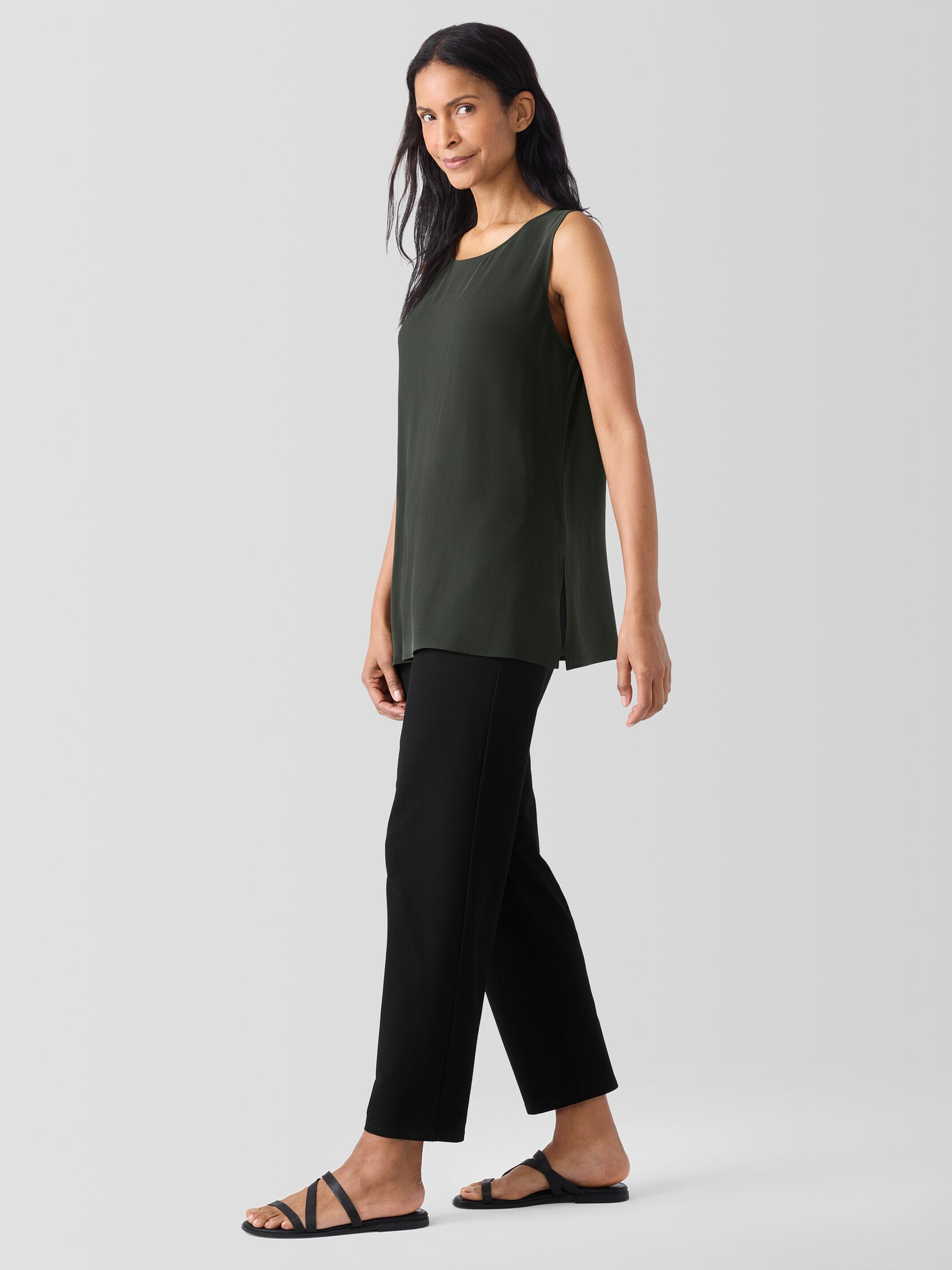 Silk Georgette Crepe&nbsp;Ballet Neck Long Tank