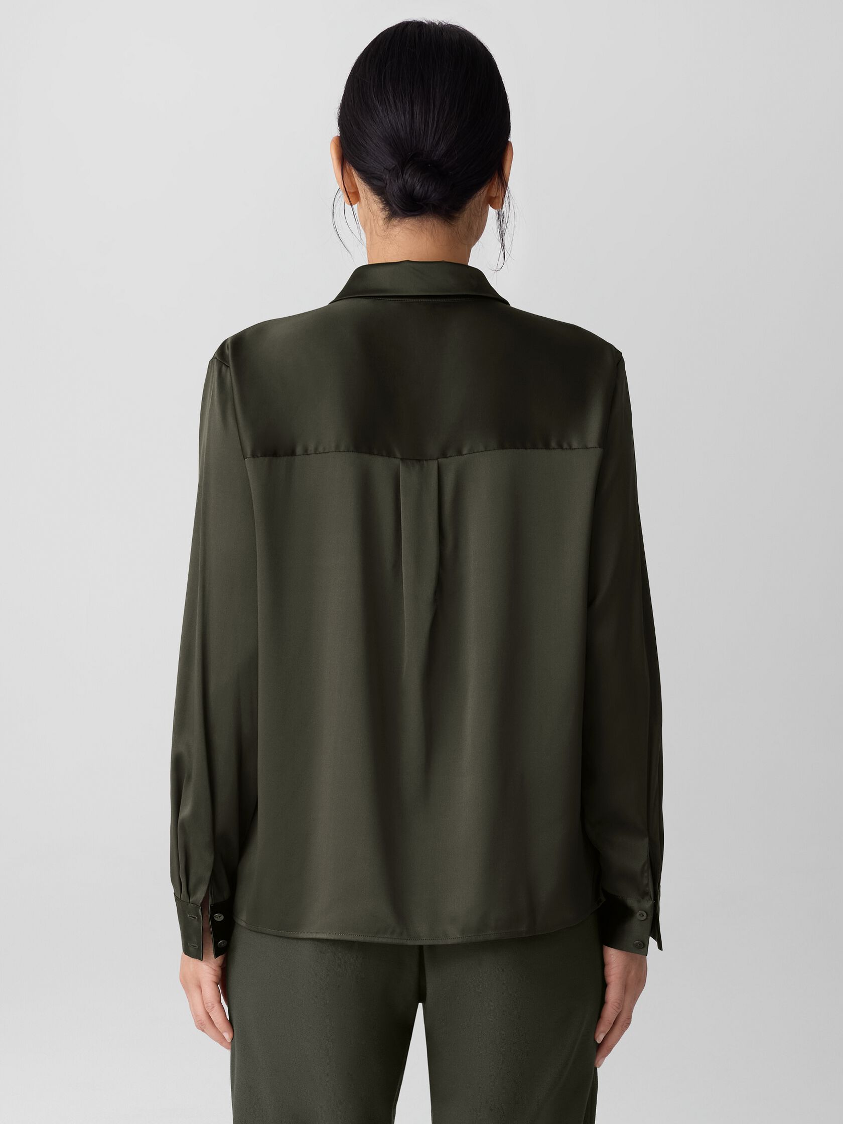 Stretch Silk Charmeuse Classic Collar Shirt