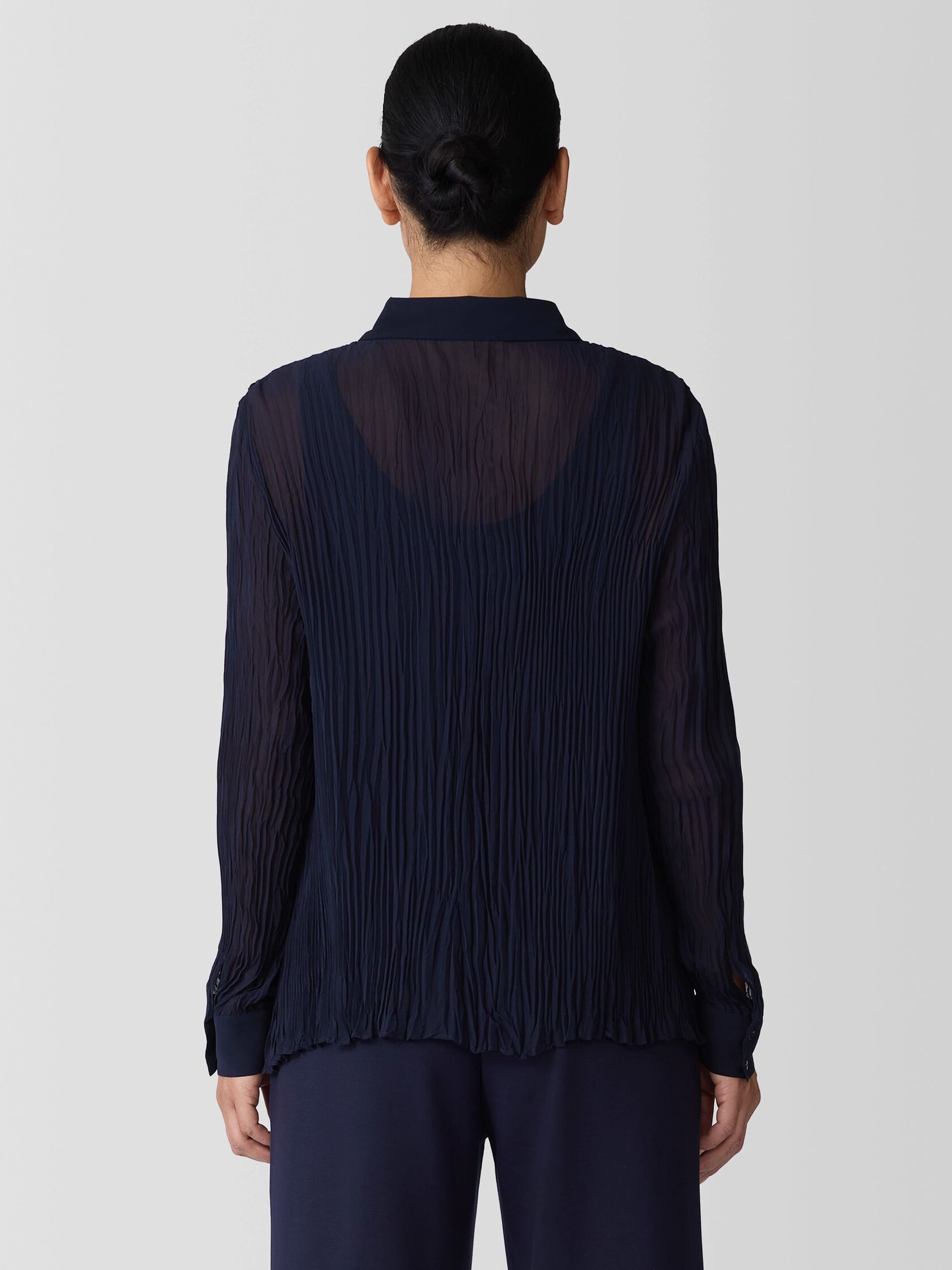 Crinkled Sheer Silk Georgette Classic Collar Shirt