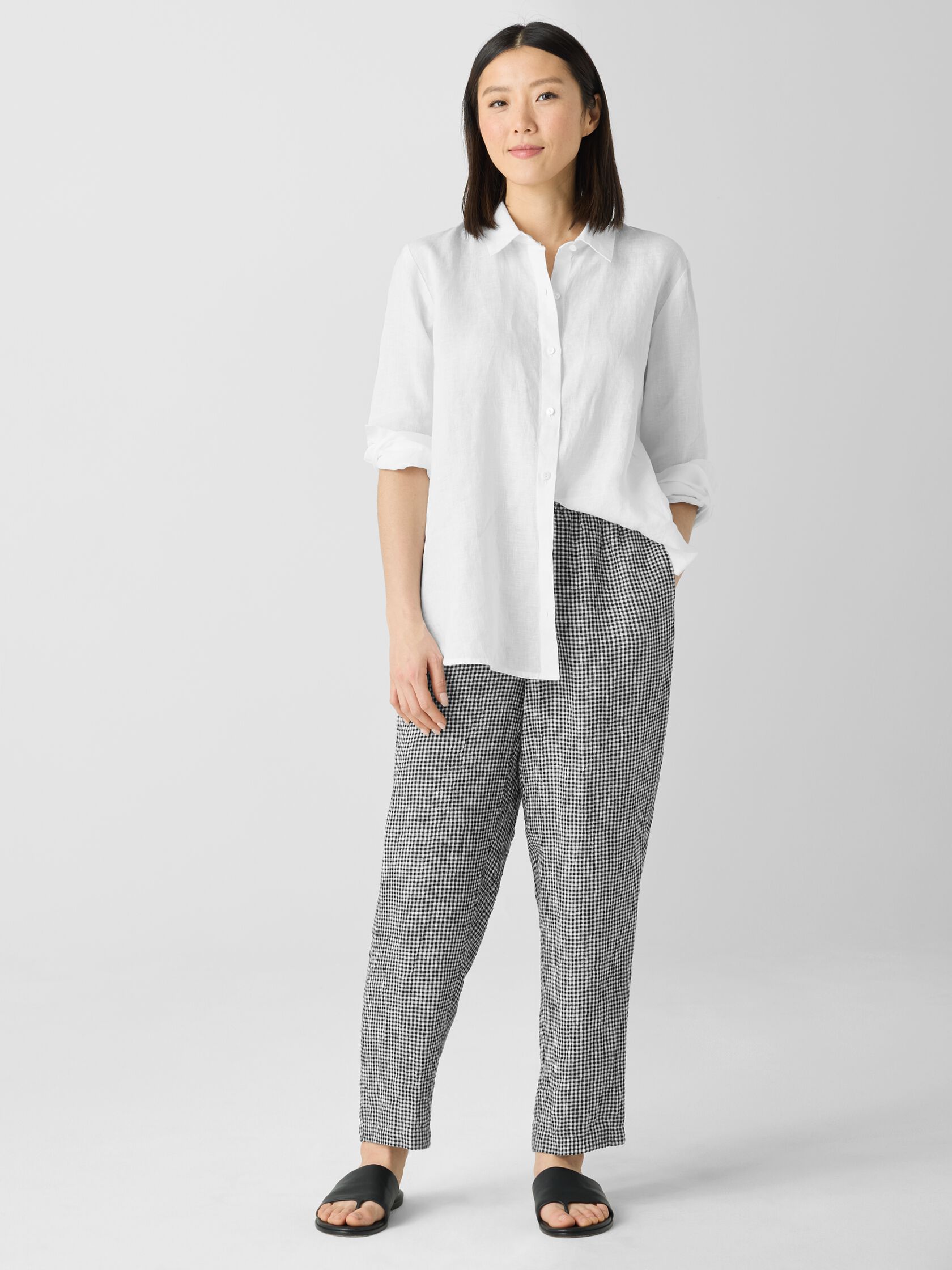 Puckered Organic Linen Tapered Pant