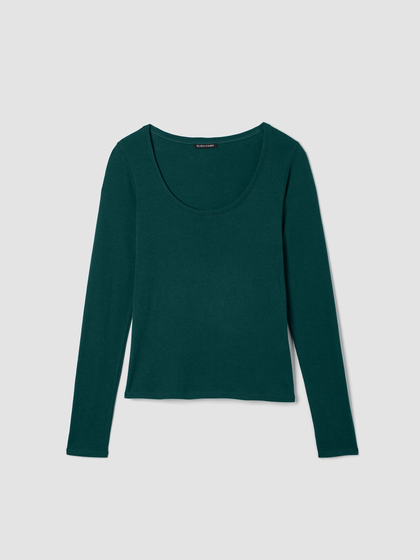 Ribbed Pima Cotton Blend Scoop Neck Top