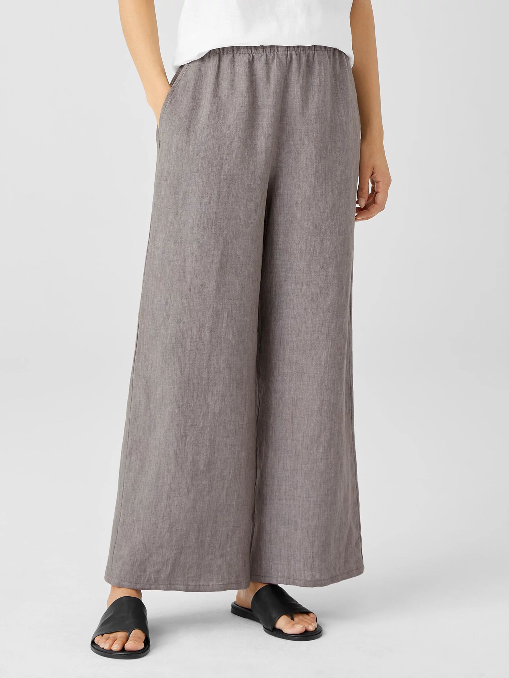 Washed Organic Linen Delave Wide-Leg Pant