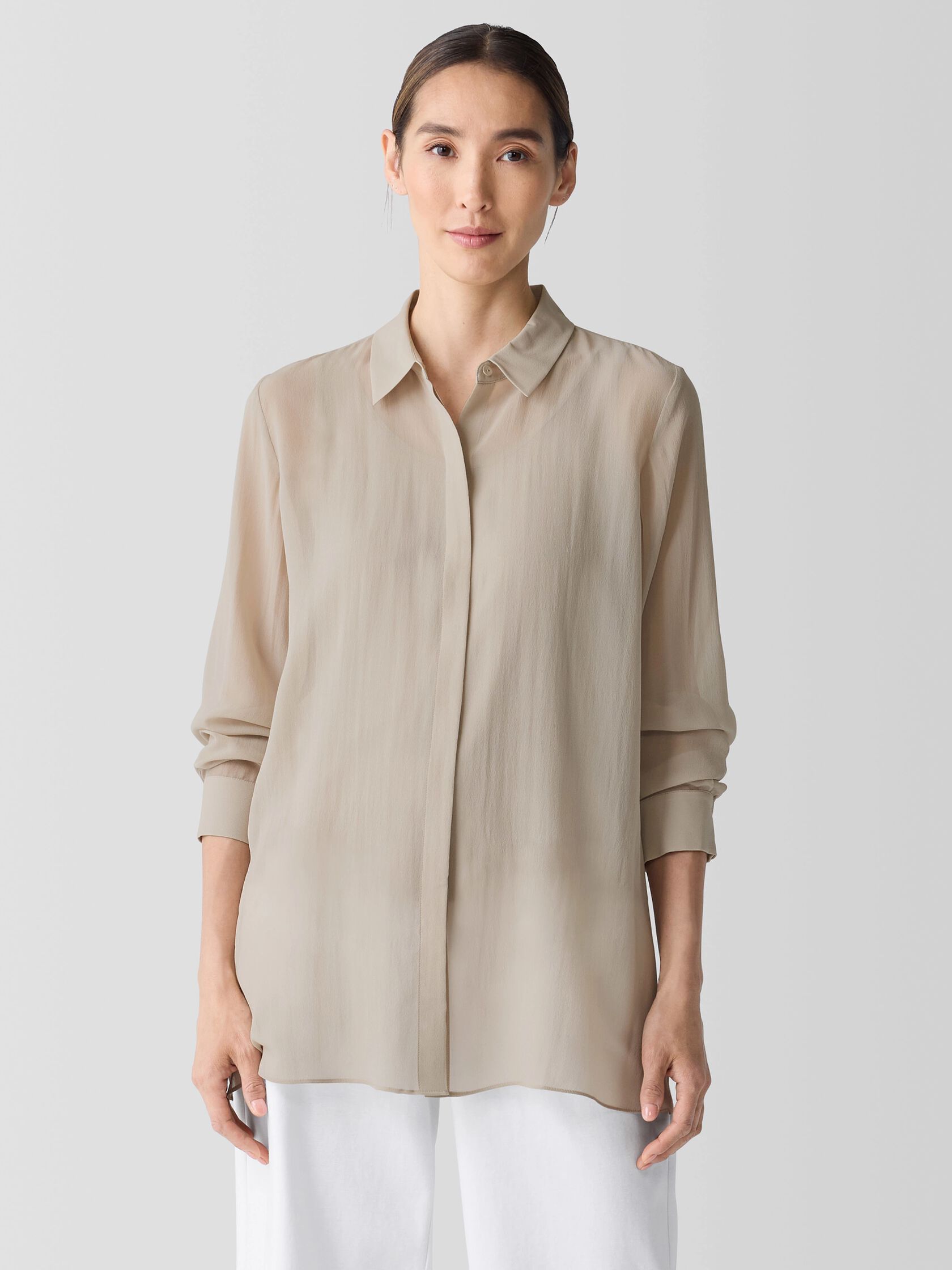 Sheer Silk Georgette&nbsp;Classic Collar Shirt