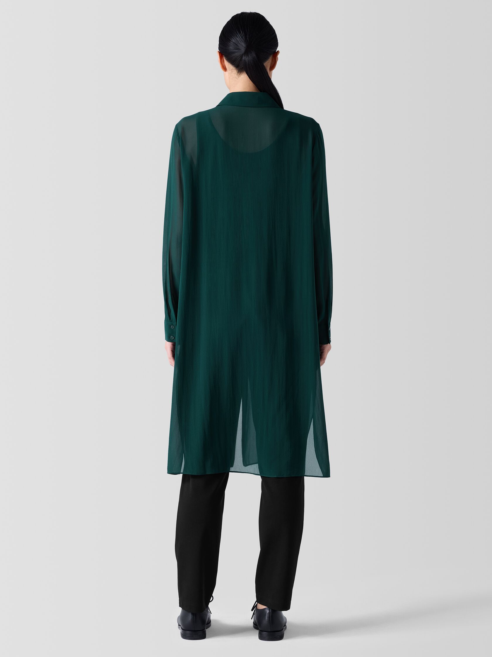 Sheer Silk Georgette Classic Collar Long Shirt