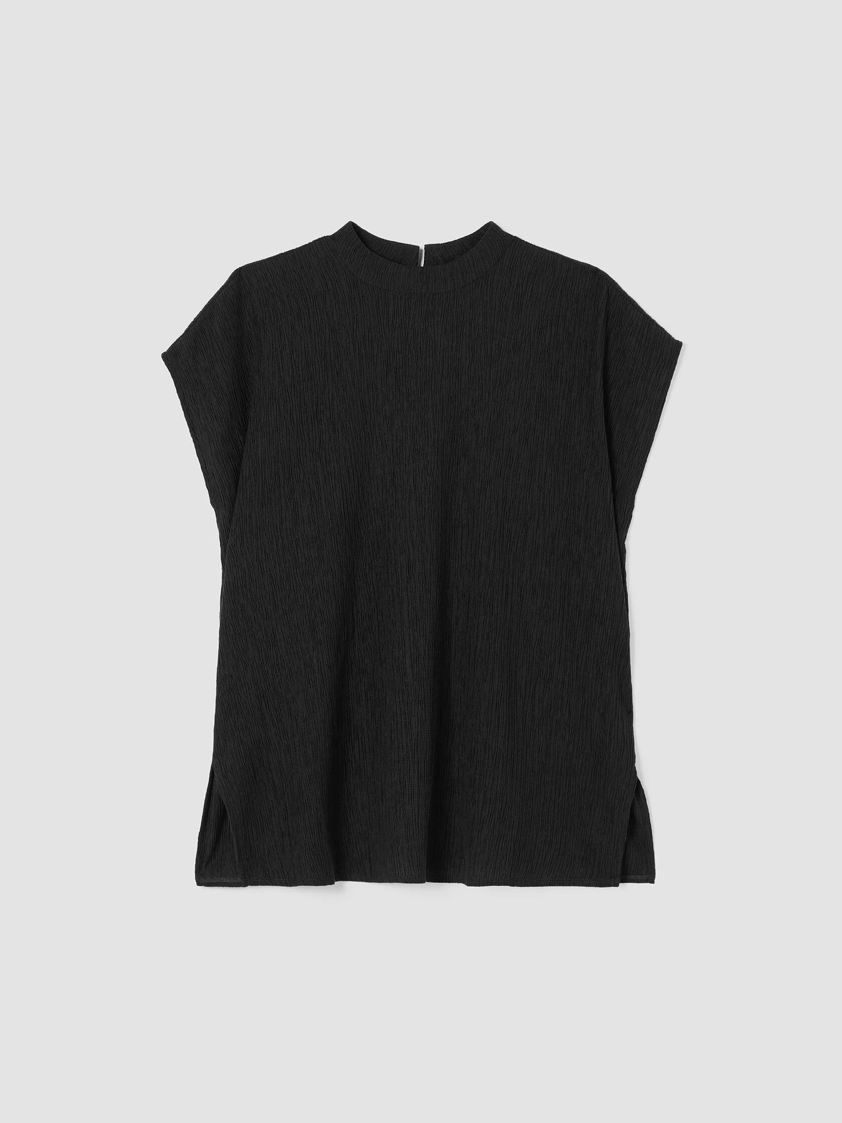 Woven Pliss&eacute; Mock Neck Top