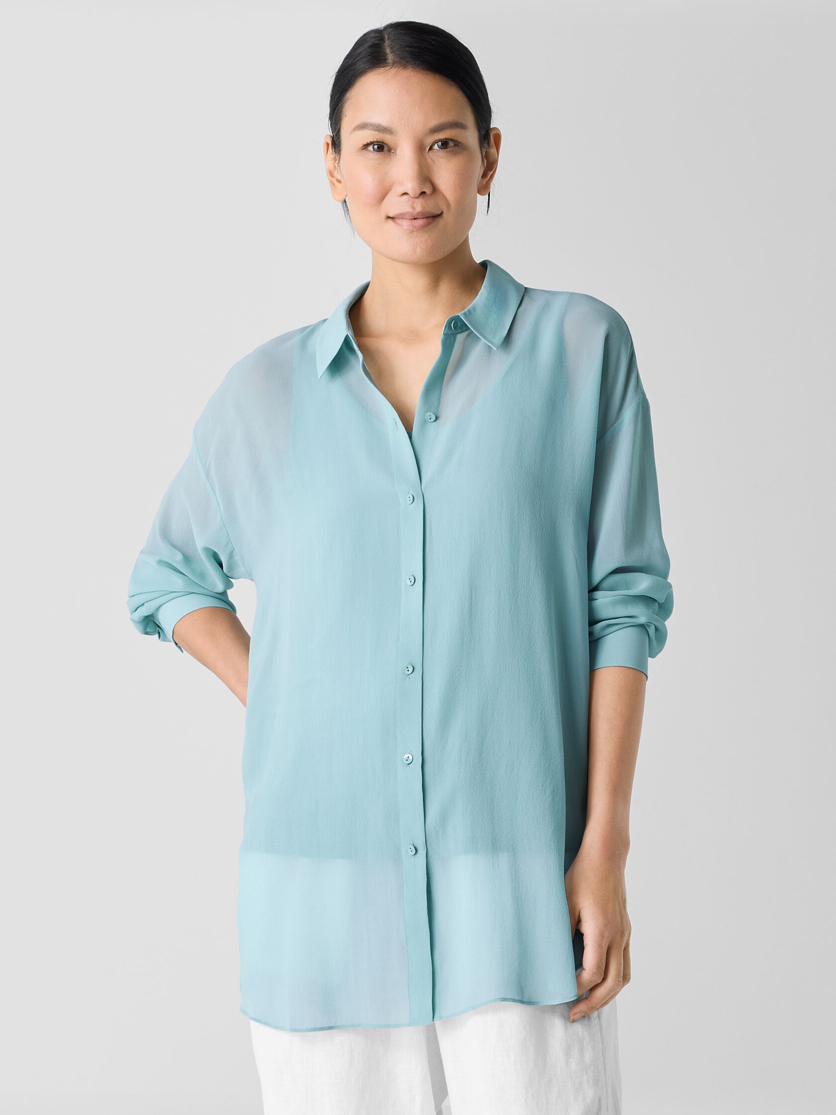 Sheer Silk Georgette Belted Shirt