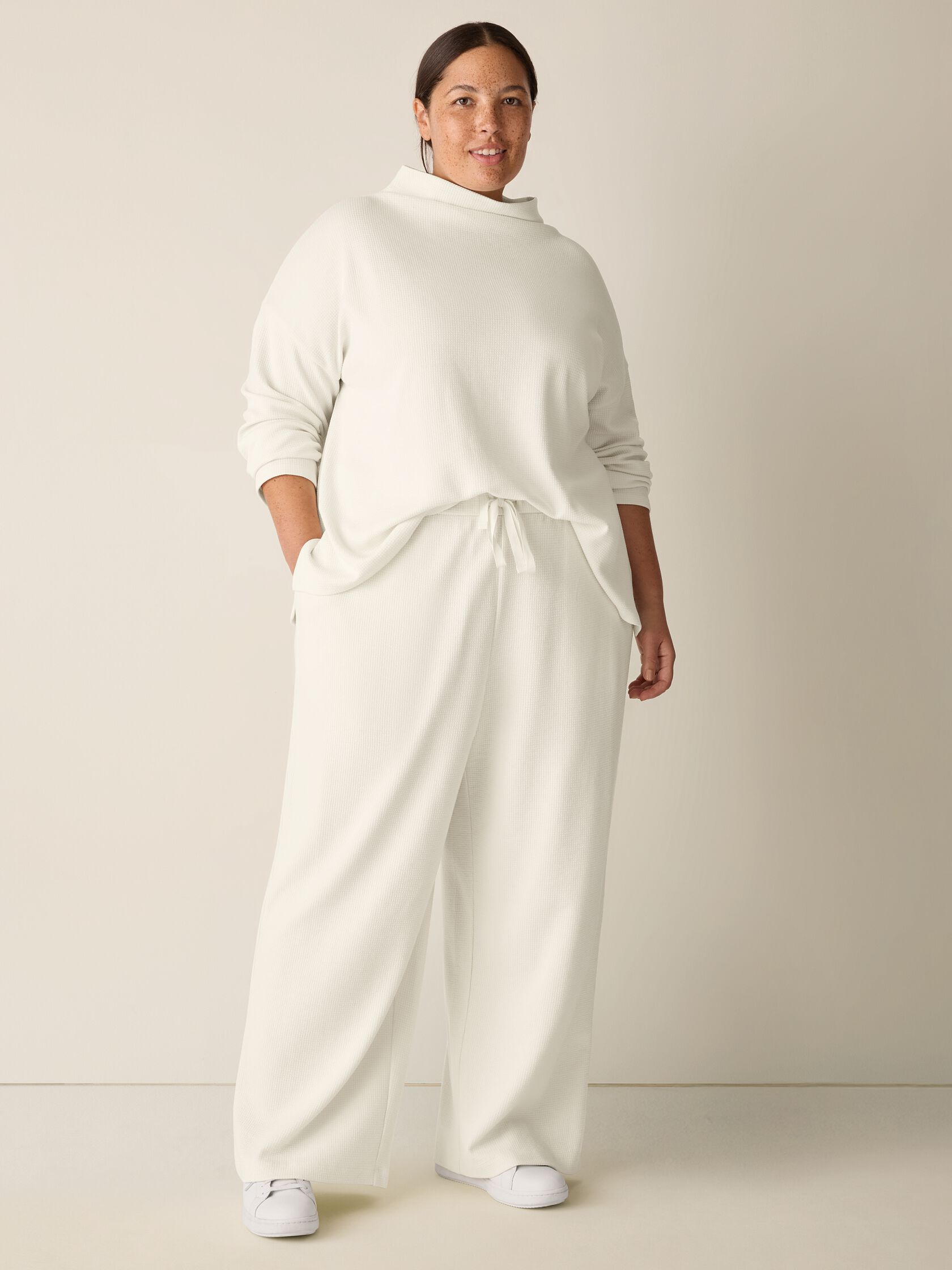 Waffle Cotton Blend Doubleknit Wide-Leg Pant