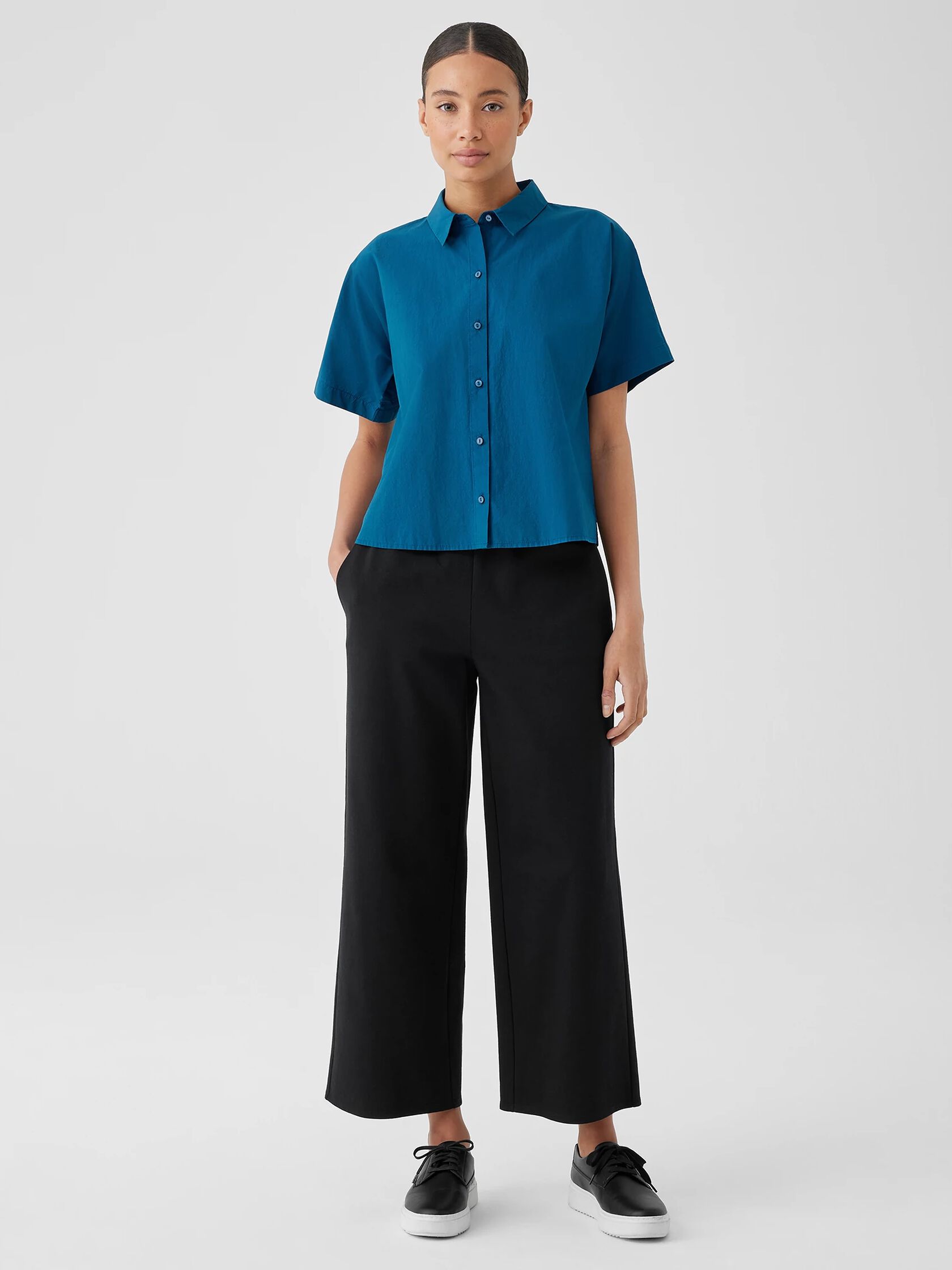 Washed Organic Cotton Poplin Short-Sleeve Shirt