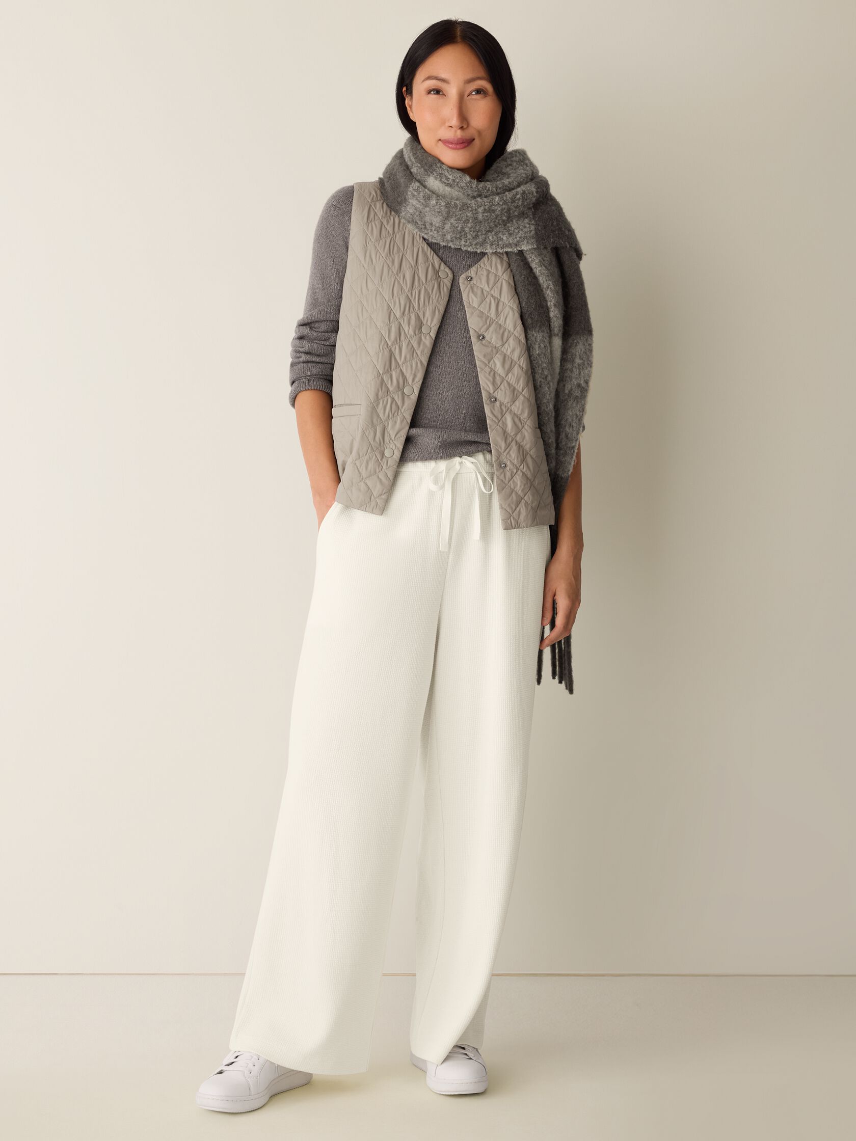 Waffle Cotton Blend Doubleknit Wide-Leg Pant