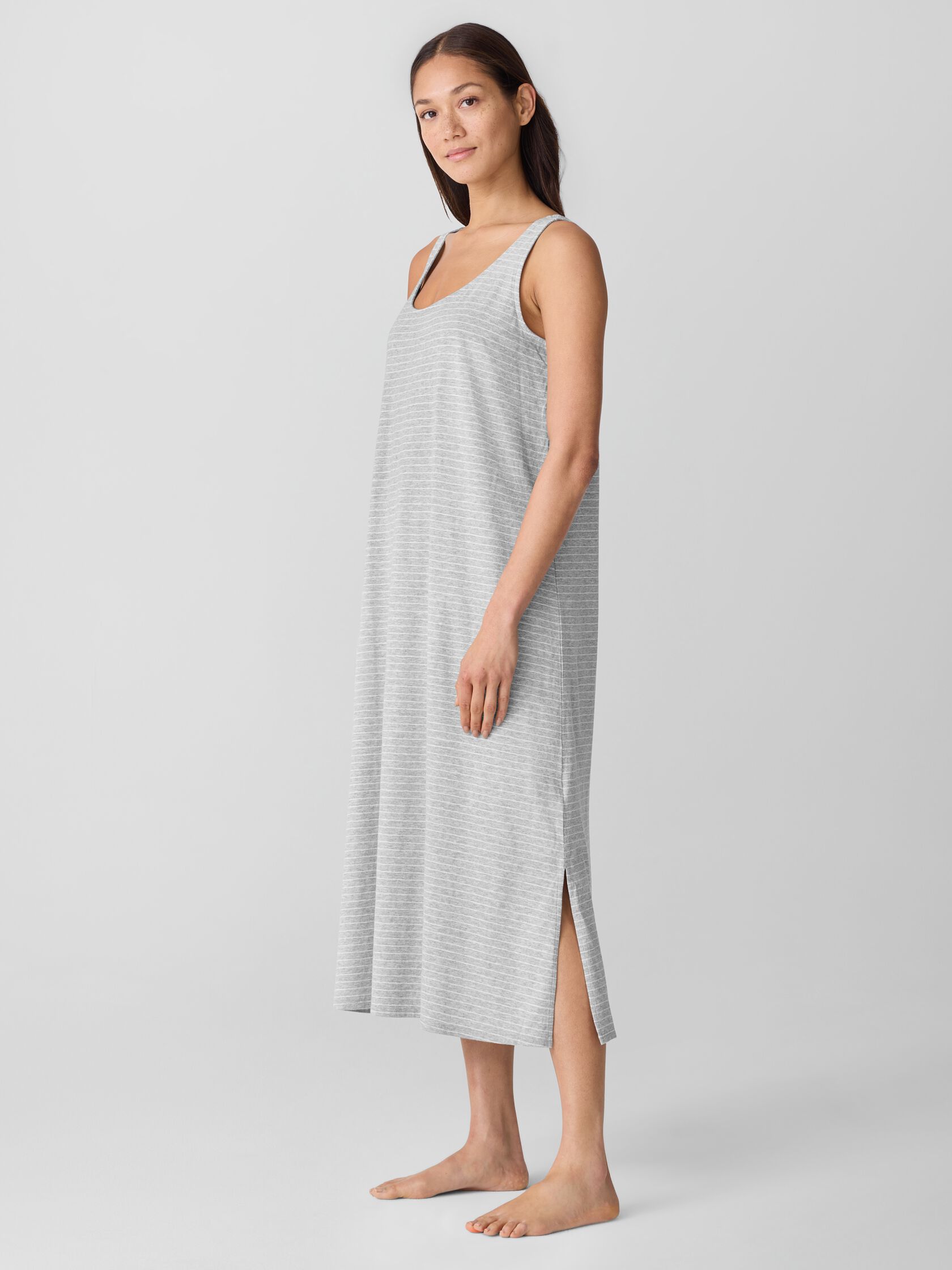 Striped Organic Cotton Jersey Tank Sleep Dress