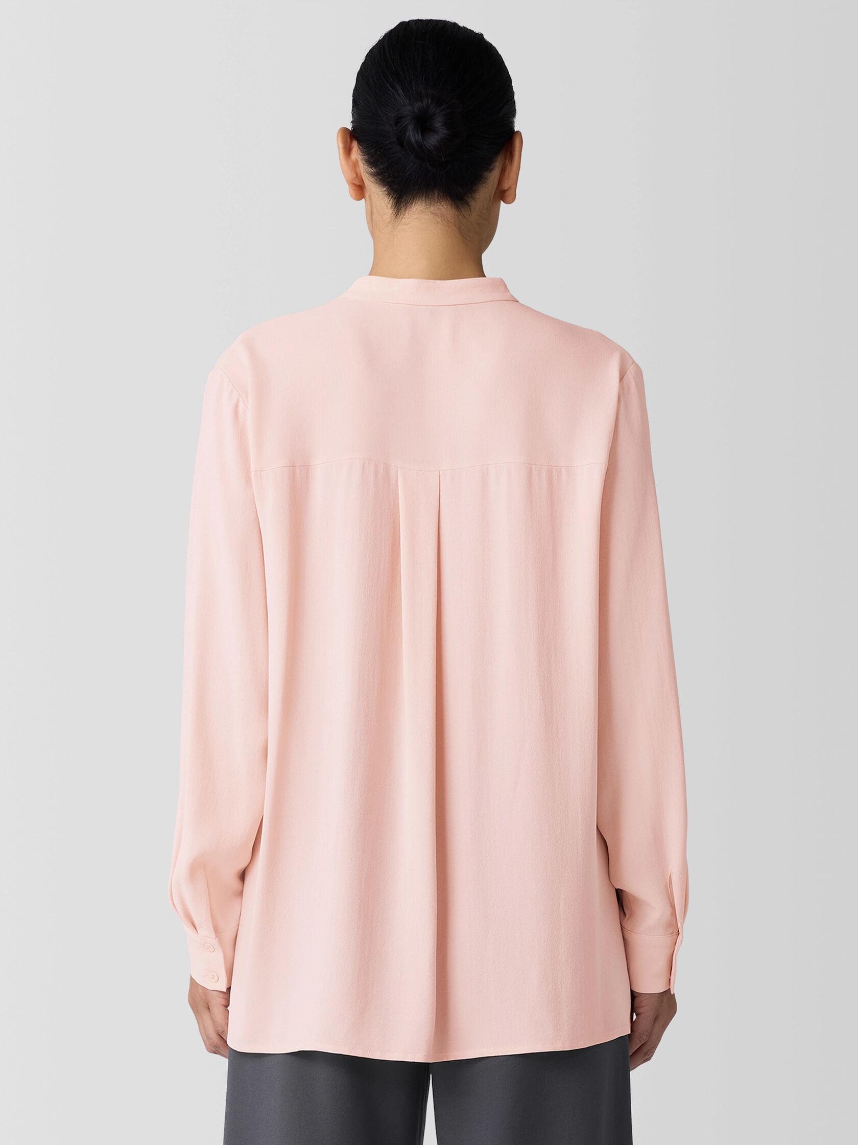 Silk Georgette Crepe Band Collar Shirt