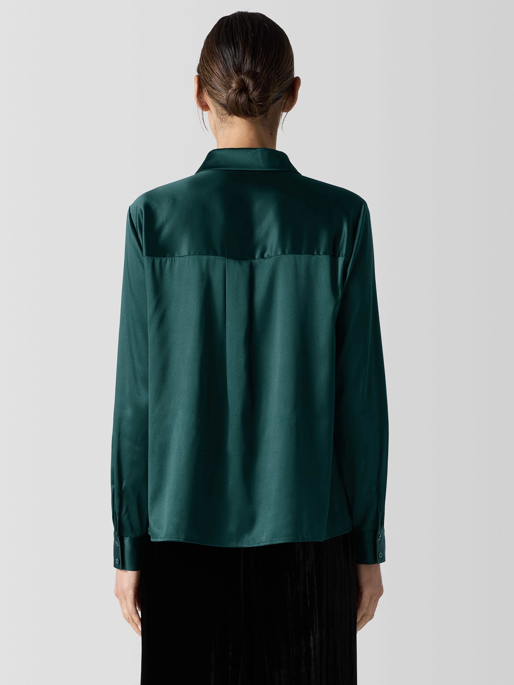 Stretch Silk Charmeuse Classic Collar Shirt