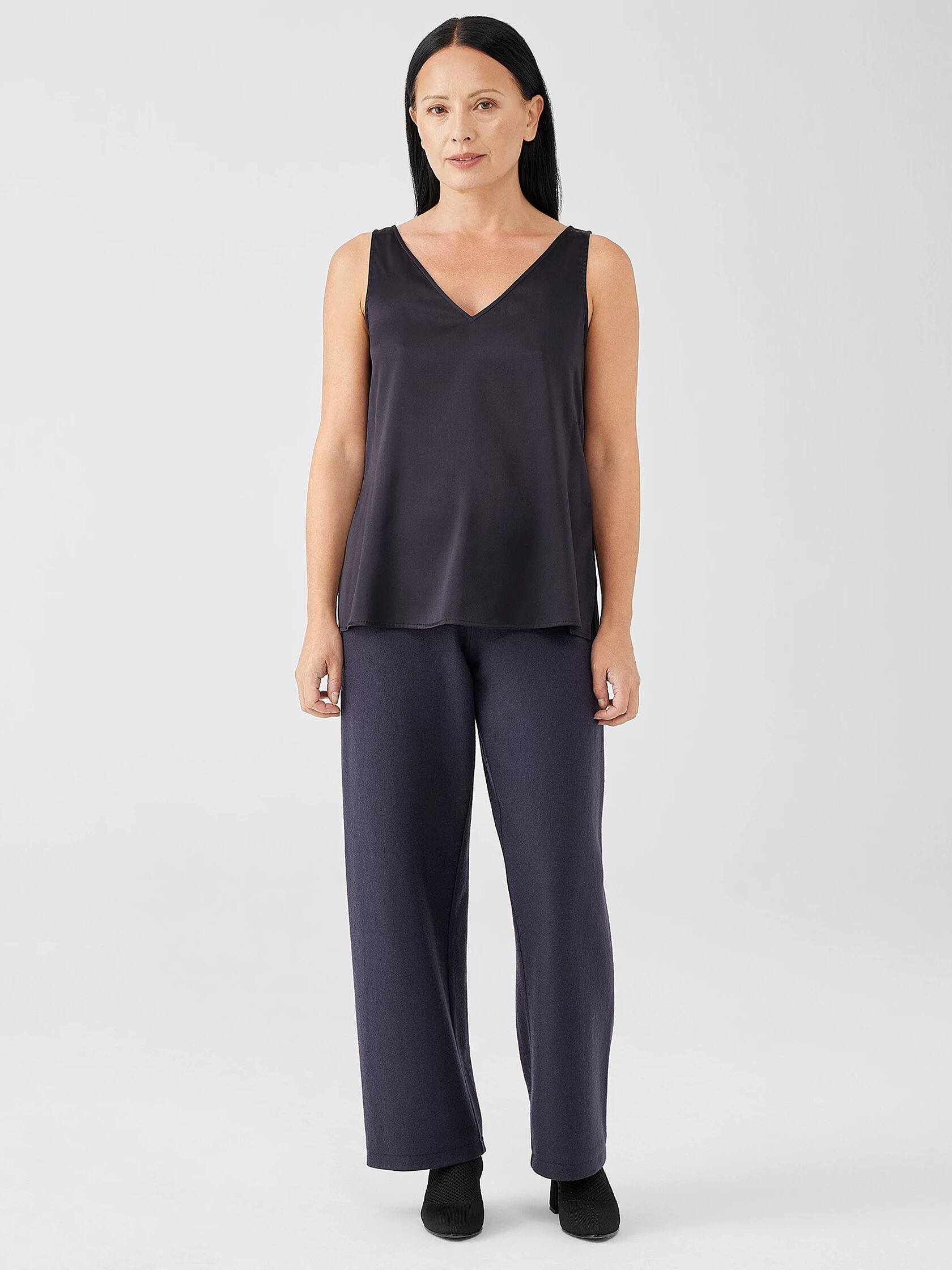 Stretch Silk Charmeuse V-Neck Tank