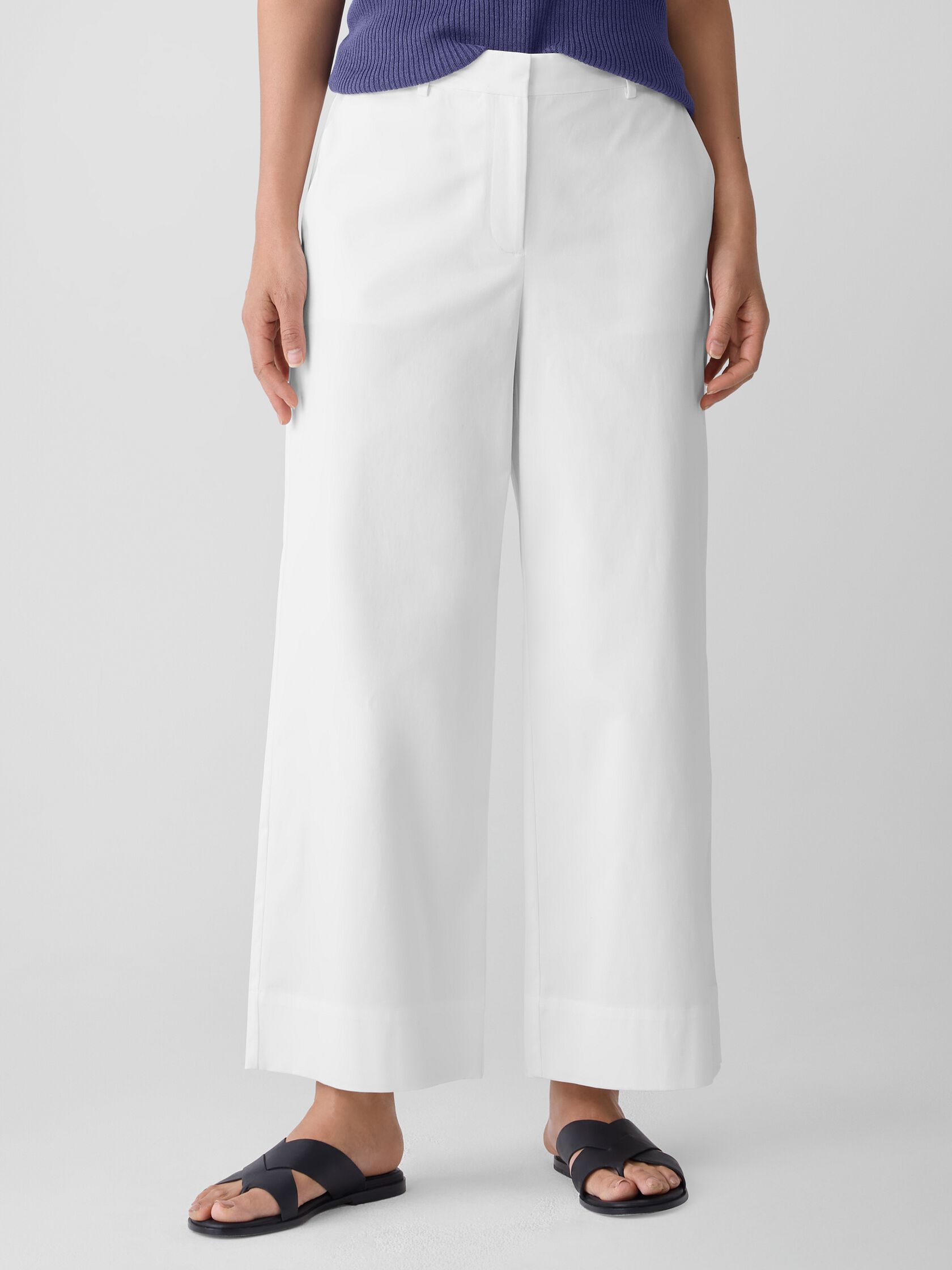 Stretch Cotton Twill Wide-Leg Trouser Pant