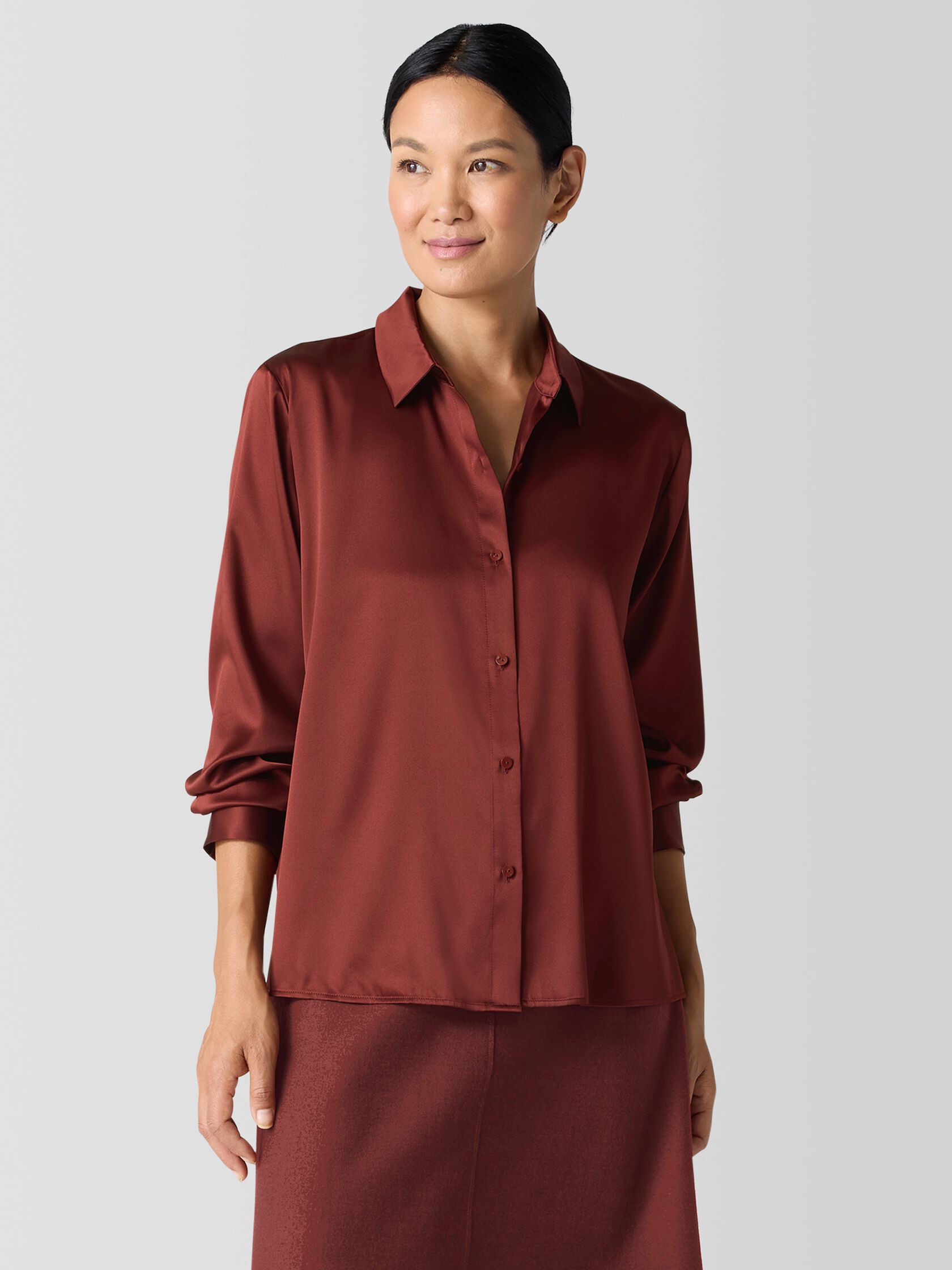 Stretch Silk Charmeuse Classic Collar Shirt
