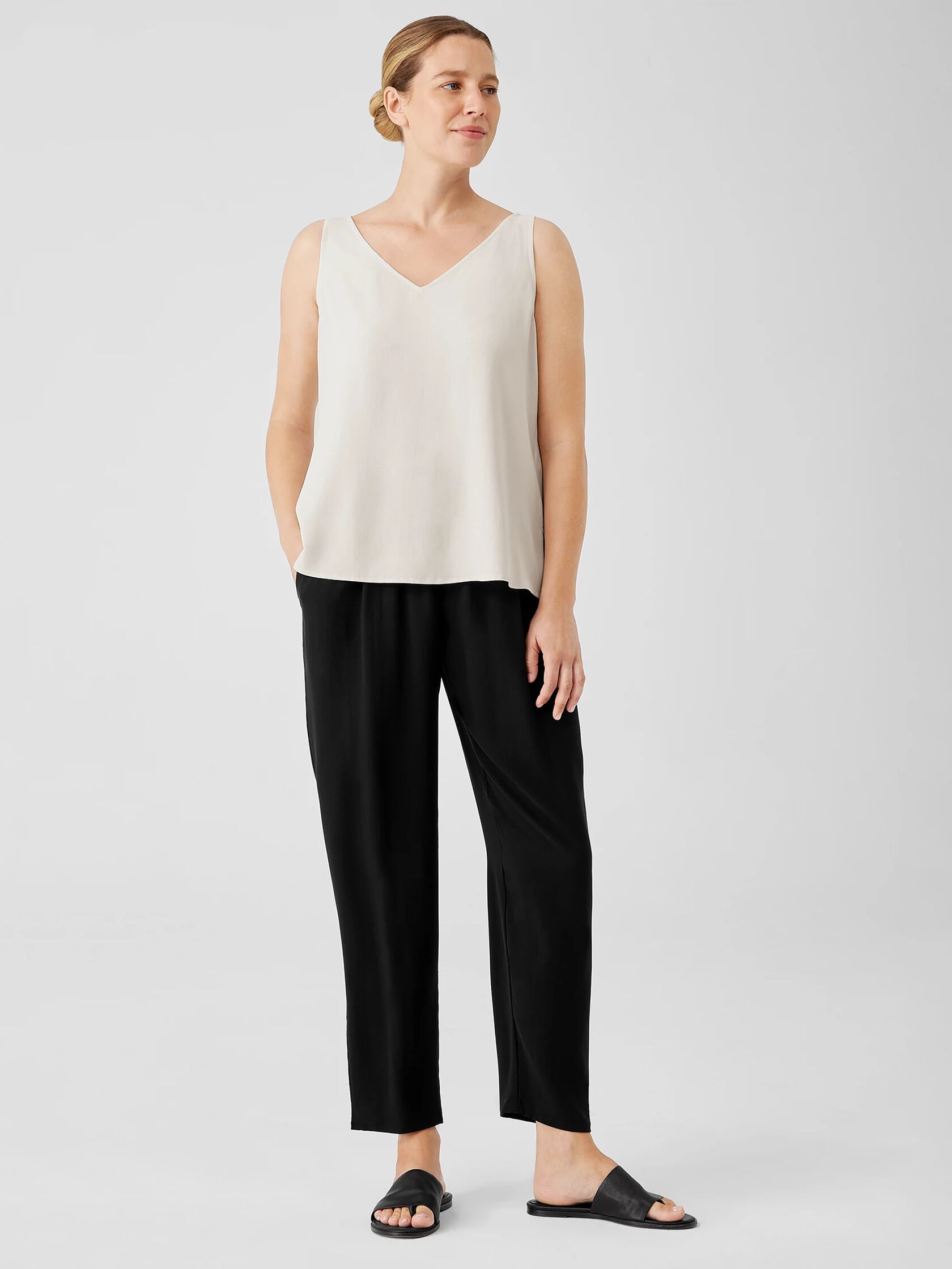 Silk Georgette Crepe V-Neck Top