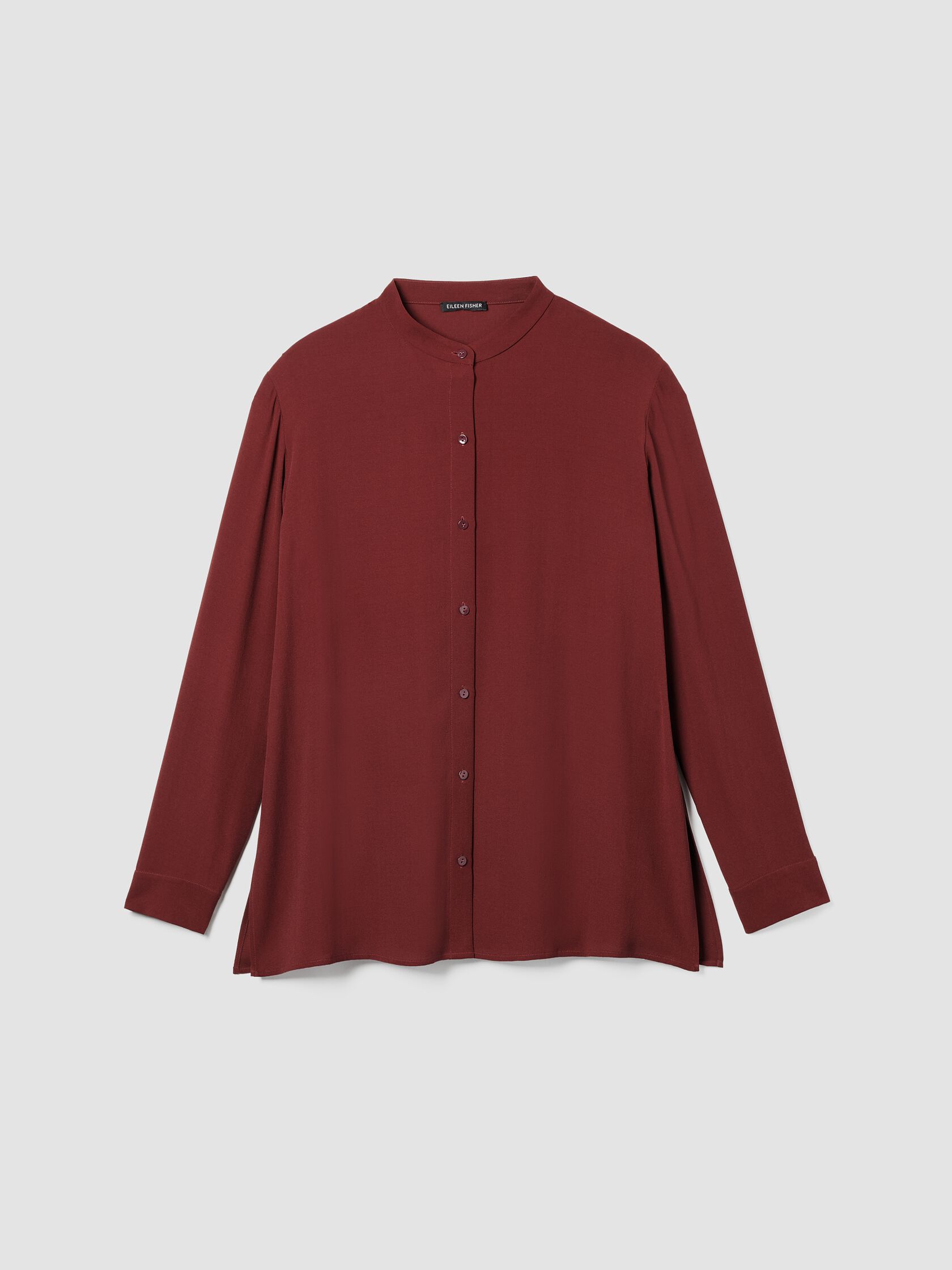 Silk Georgette Crepe Band Collar Shirt