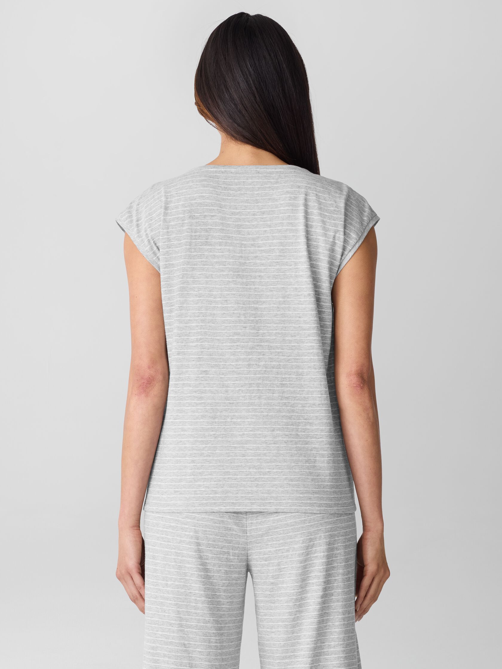 Striped Organic Cotton Jersey Henley Sleep Top