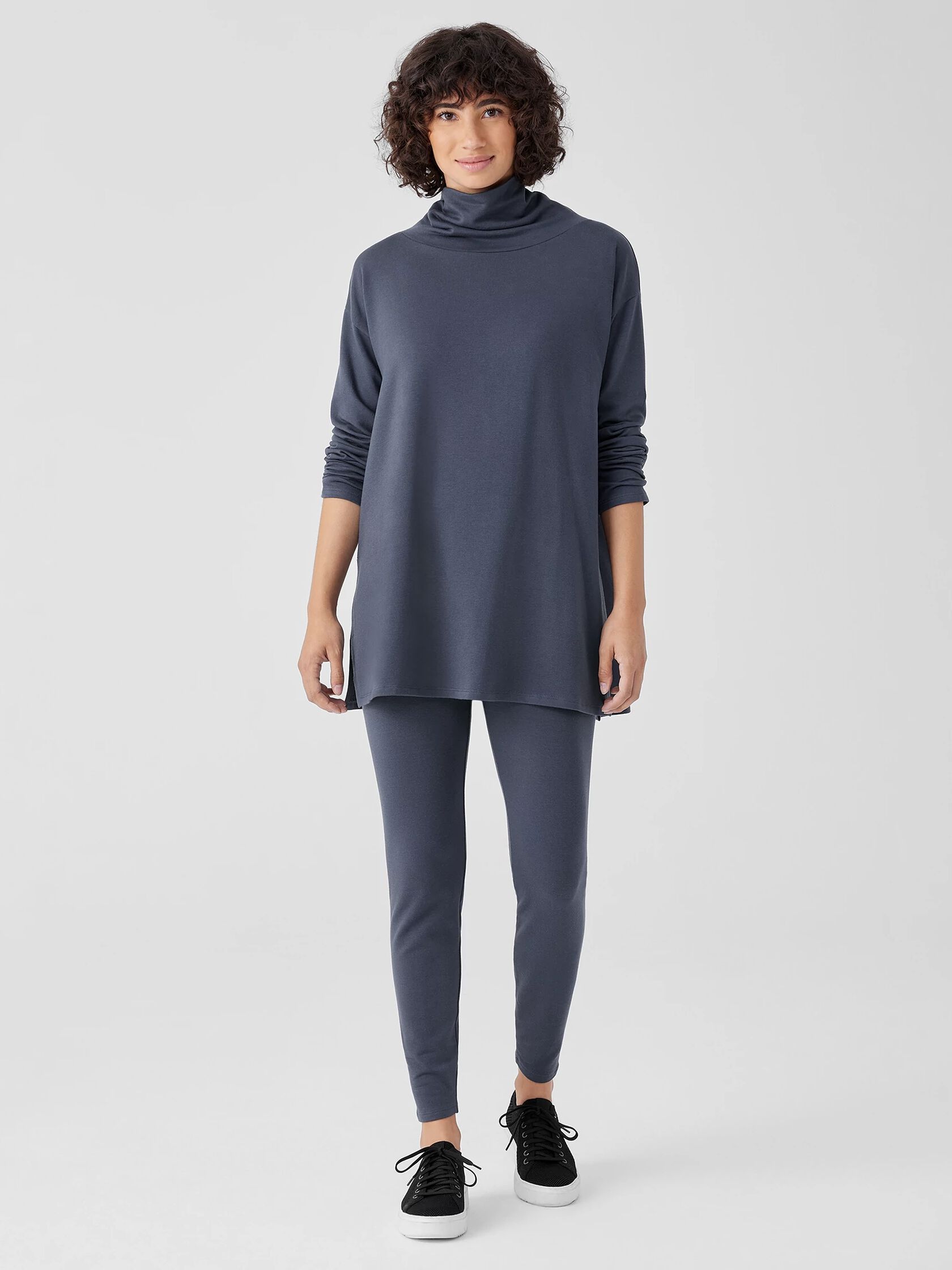Cozy Brushed Terry Hug Funnel Neck Long Top