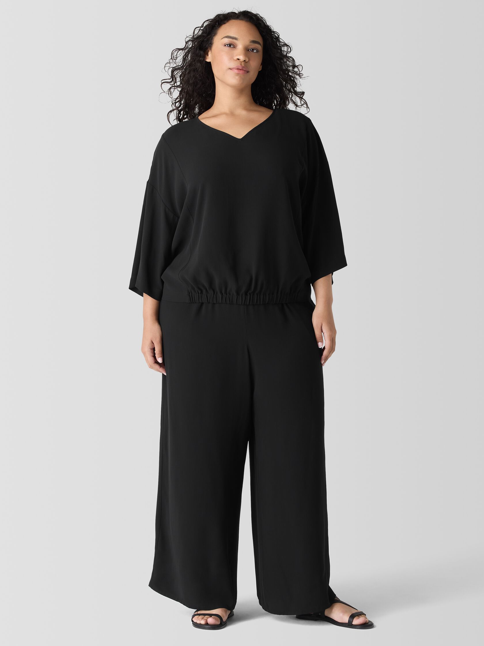 Silk Georgette Crepe V-Neck Top